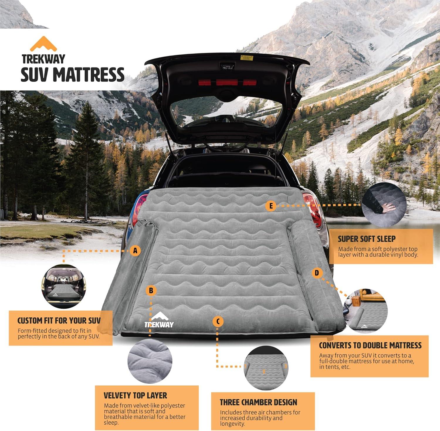 Offroading Gear SUV/Van Inflatable Air Mattress w/Side Chambers - Car Camping Bed - for 4Runner, Outback, Forester, Cherokee, RAV4, Blow Up Inflatable. from Trekway