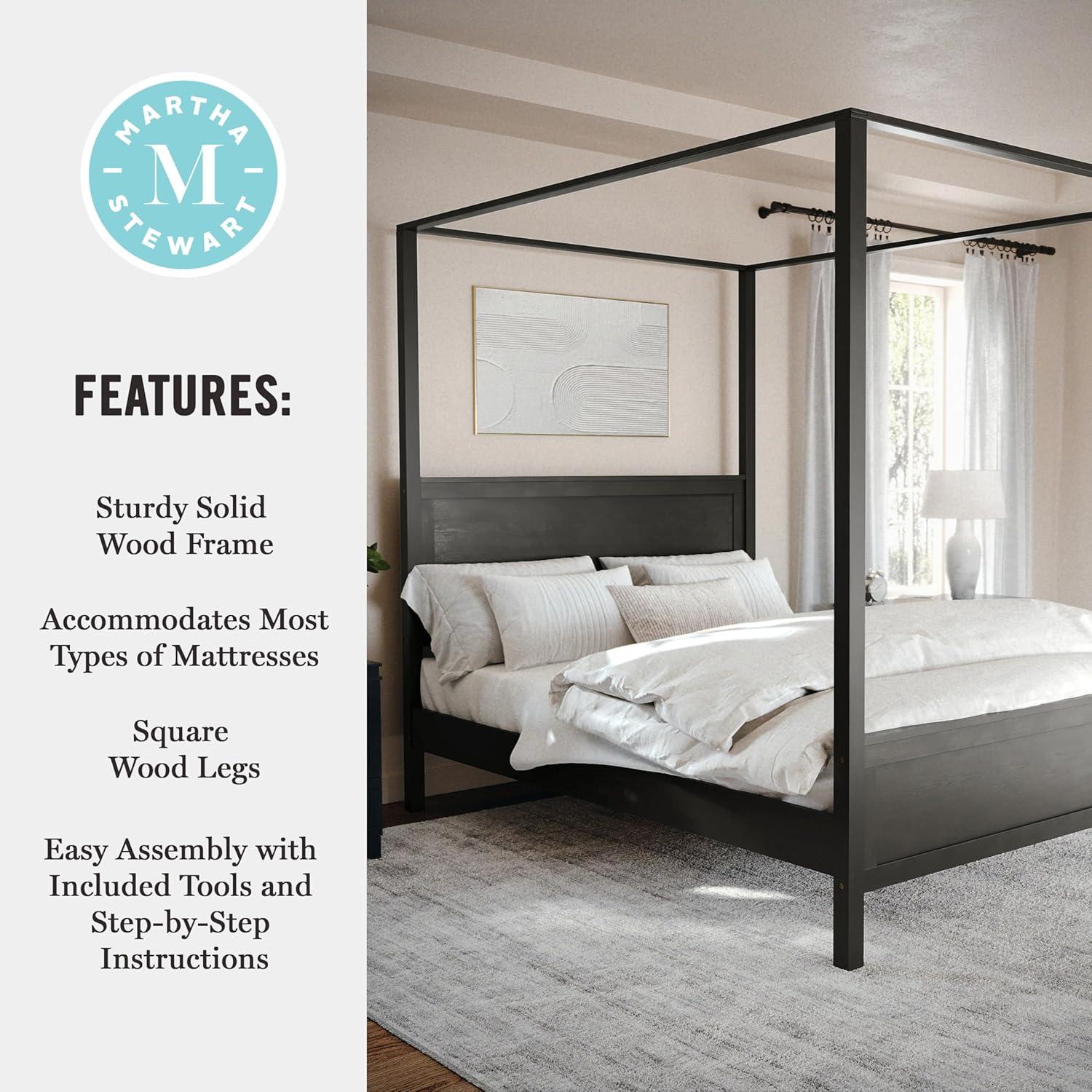 Martha Stewart Hayes Wooden Canopy Platform Bed With Headboard And Footboard