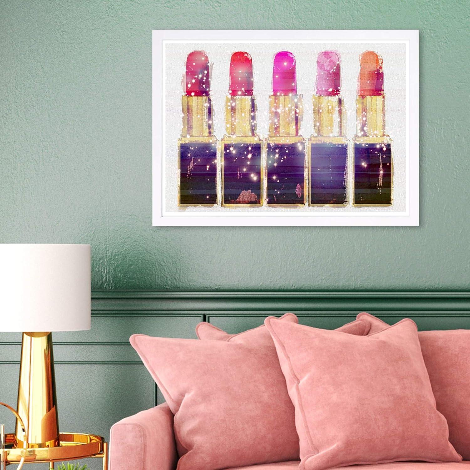 Glamorous Pink and Gold Lipstick Framed Wall Art