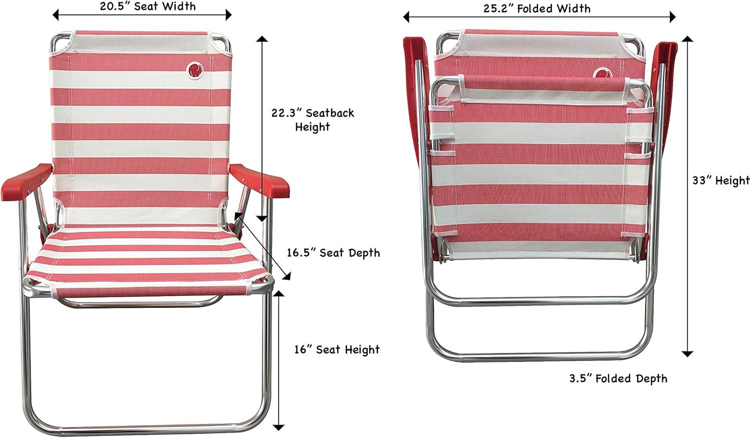 Red and White Striped Aluminum Folding Camping Chairs (Set of 2)