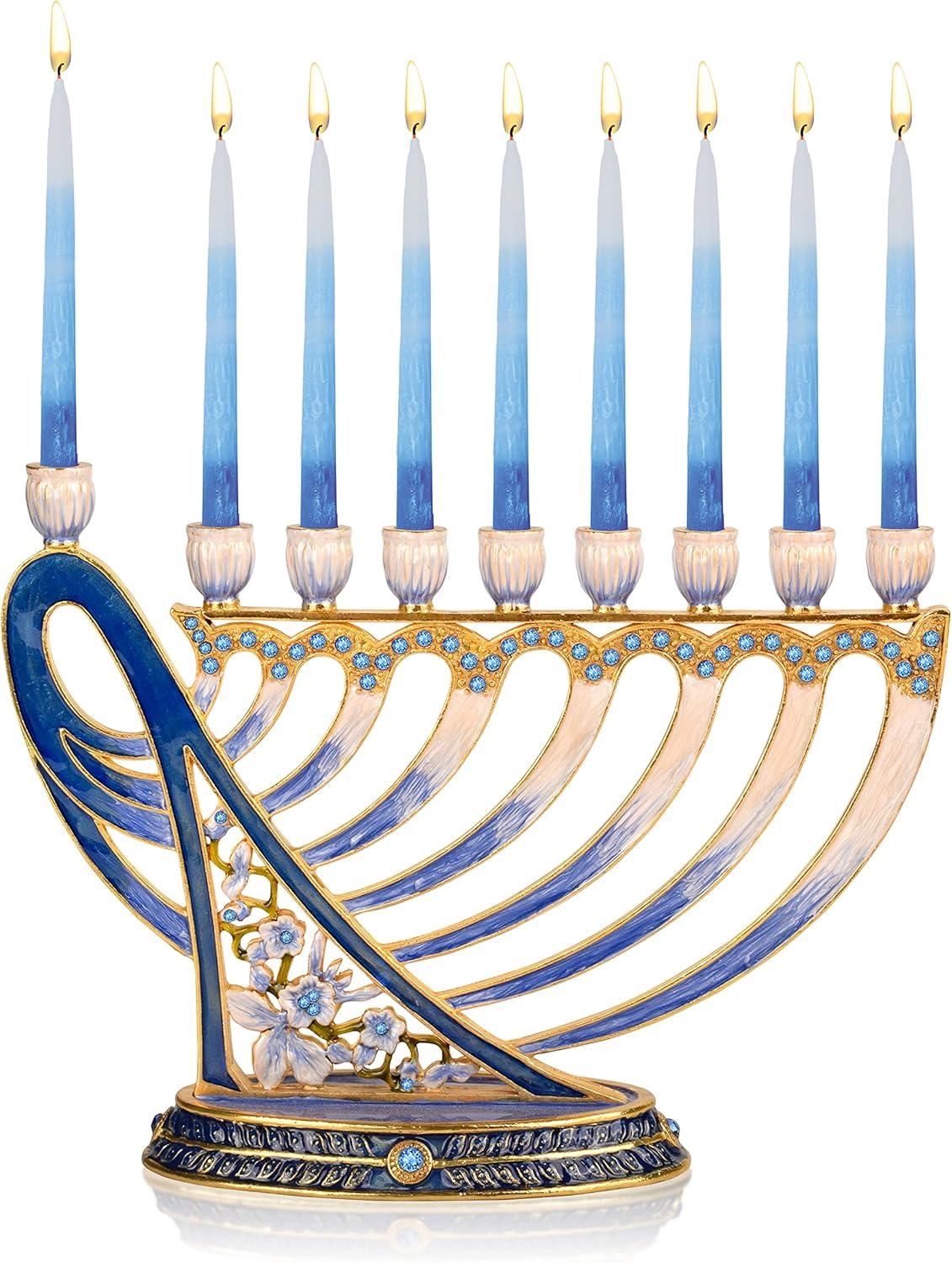 Hanukkah Menorah - Fits All Standard Chanukah Candles - Modern Jeweled Candle Menorahs for Chanukah - David's Harp