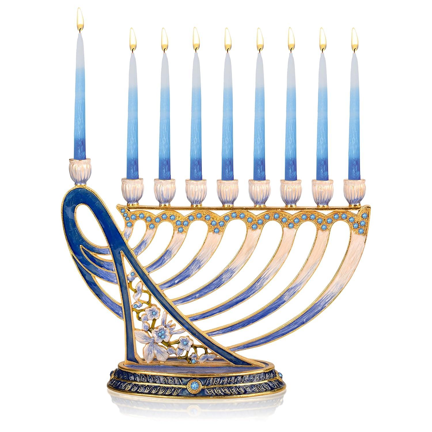 Hanukkah Menorah - Fits All Standard Chanukah Candles - Modern Jeweled Candle Menorahs for Chanukah - David's Harp