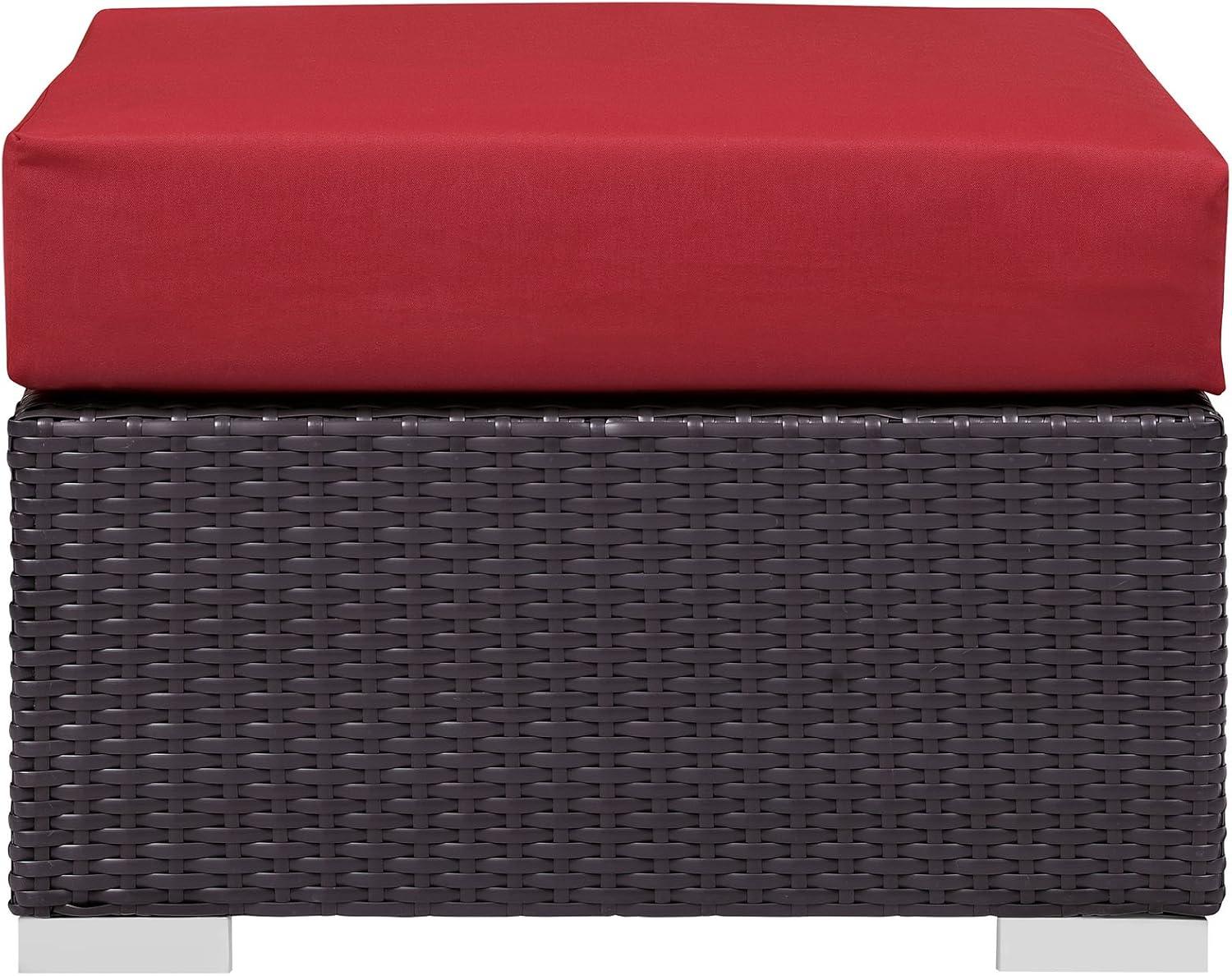 Modway Convene Square Fabric and Rattan Patio Ottoman in Espresso/Red