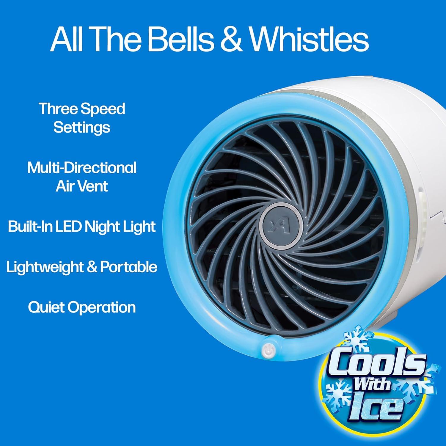 Arctic Air Ice Jet Air Cooler, 3 Speed Portable Cooler with LED, Lightweight & Compact Space Cooler
