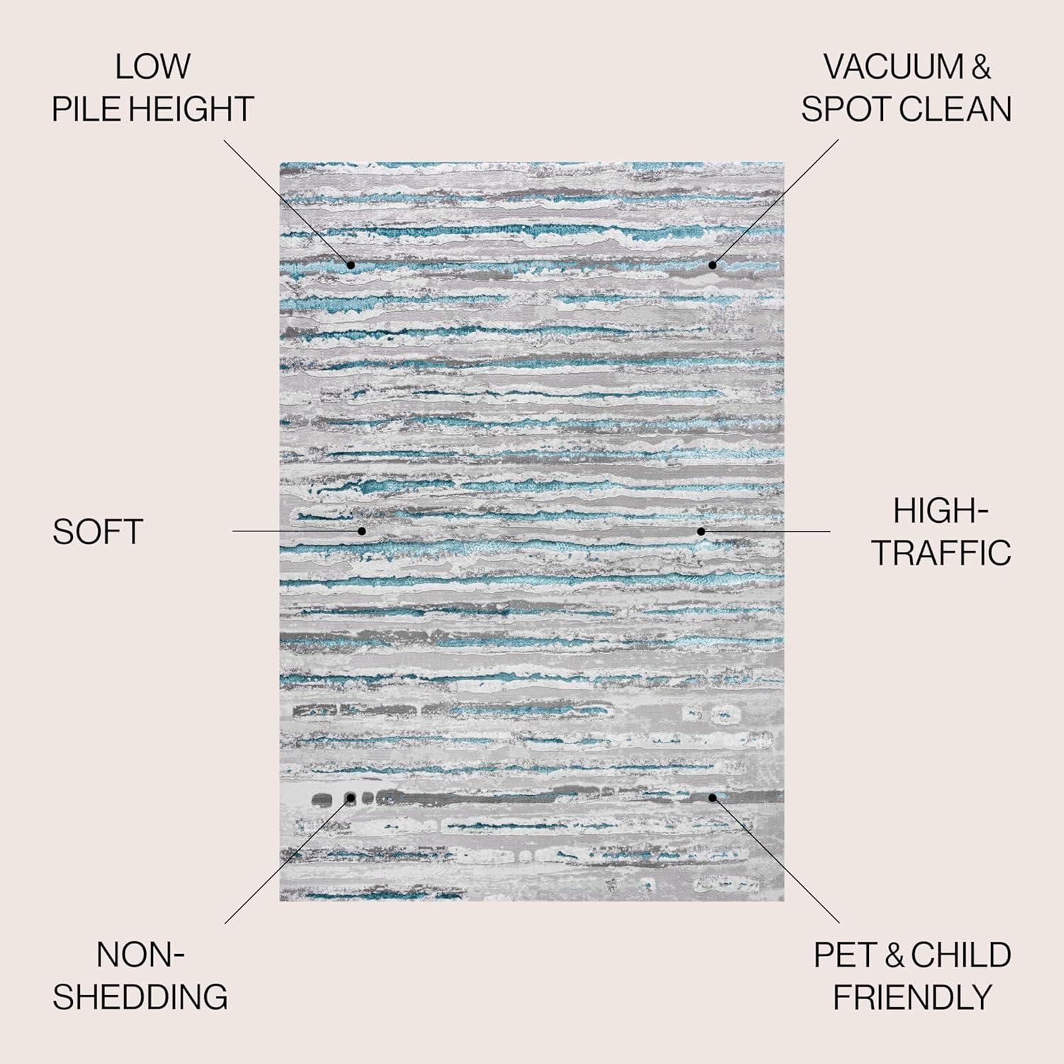 4'x6' Batten Modern Stripe Area Rug, Gray/Turquoise - JONATHAN Y