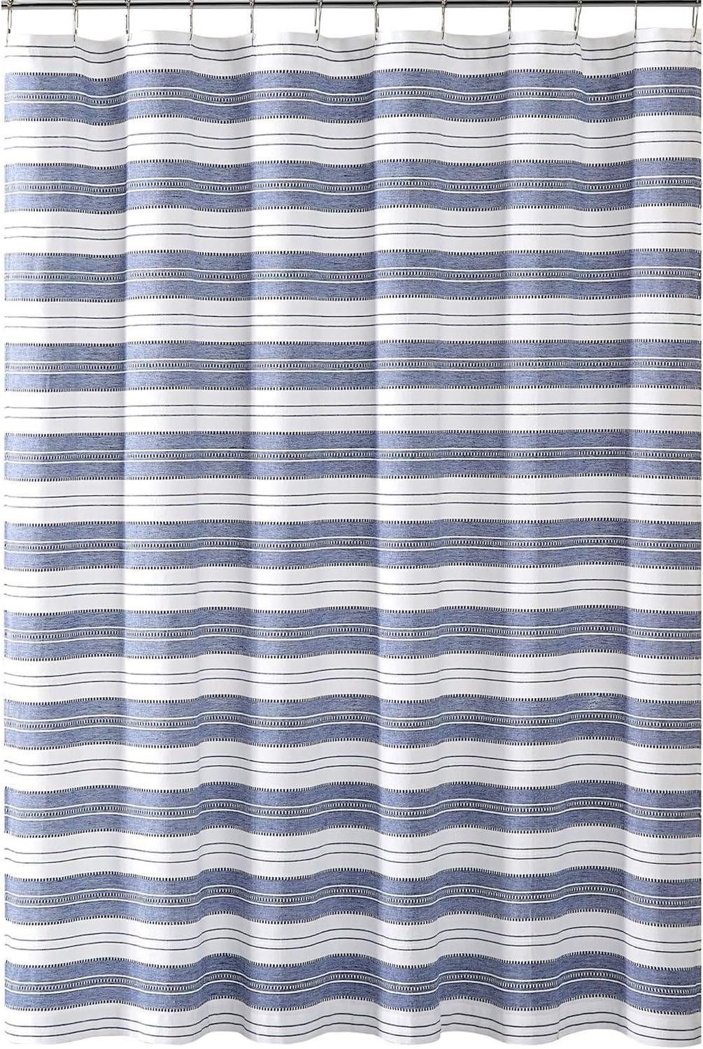 Nautical Striped Blue and White Cotton Shower Curtain 72" x 72"