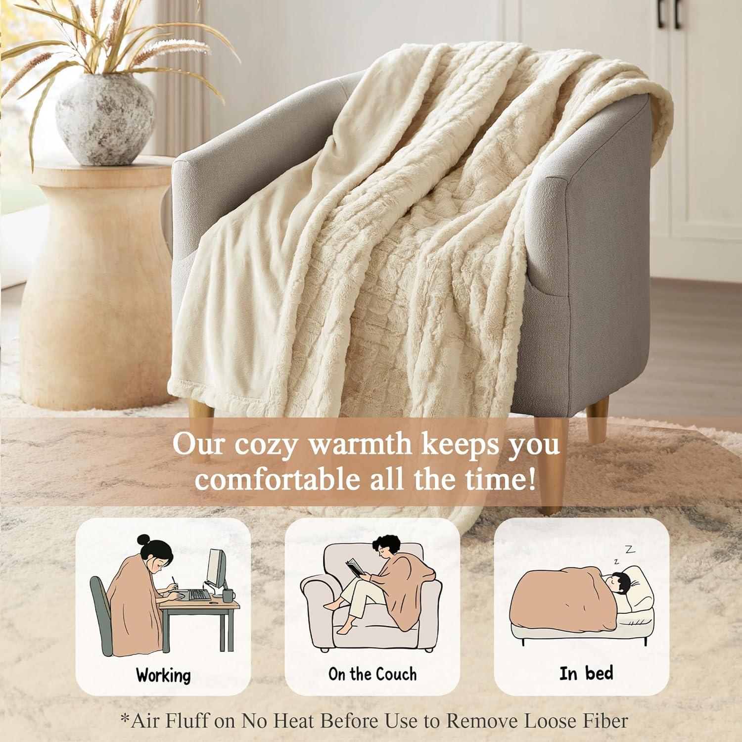 Beautyrest 50"x70" Marselle Oversized Faux Fur Heated Throw Ivory Texture