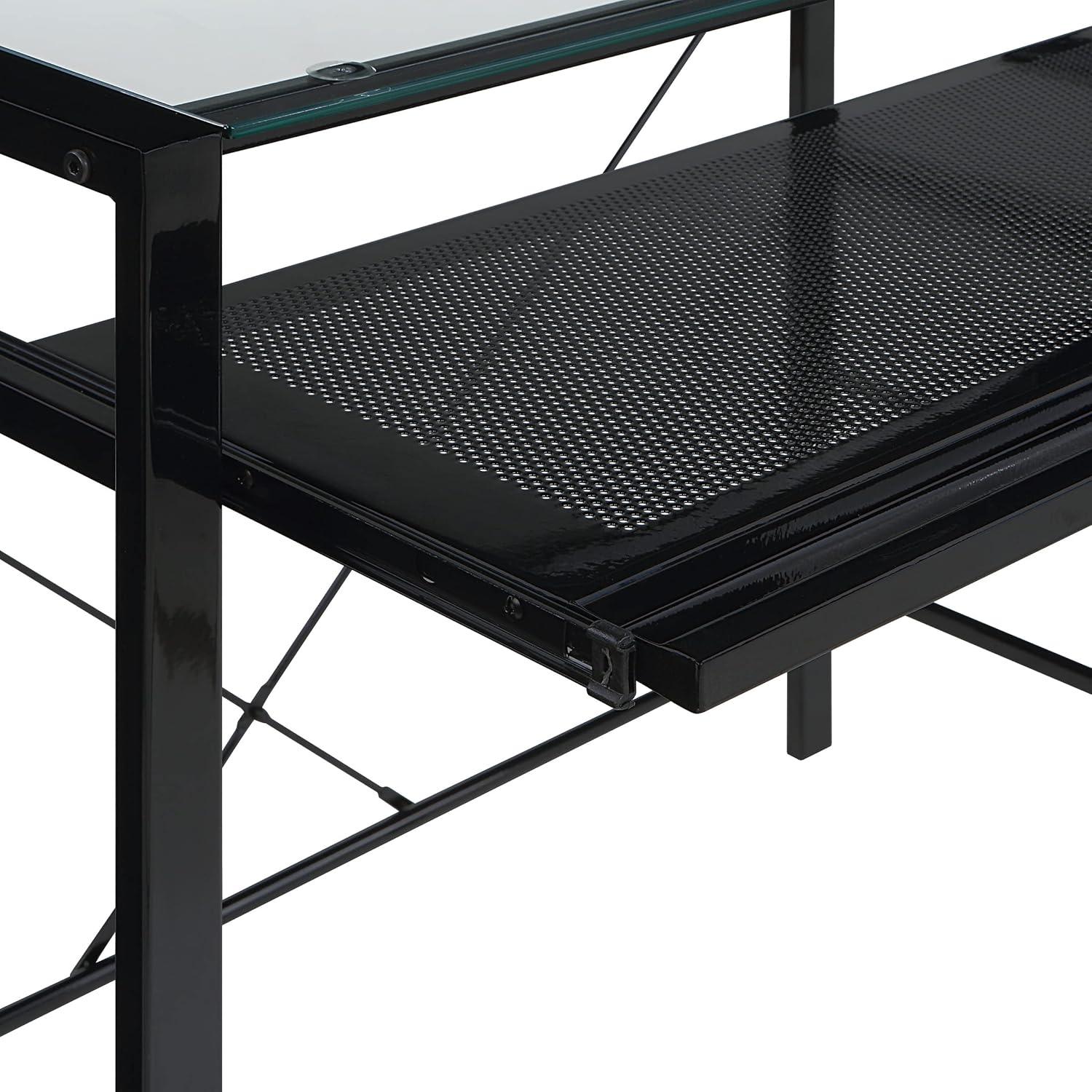 Zephyr Computer Desk with Clear Tempered Glass Top and Black Metal Frame