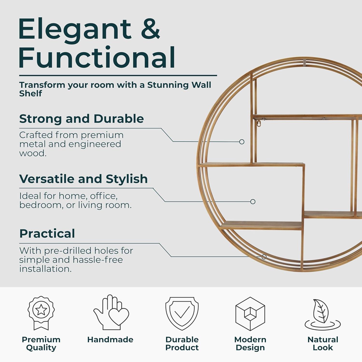 Sagebrook Home Kittle Modern Glam Iron and Wood Wall Storage Shelf