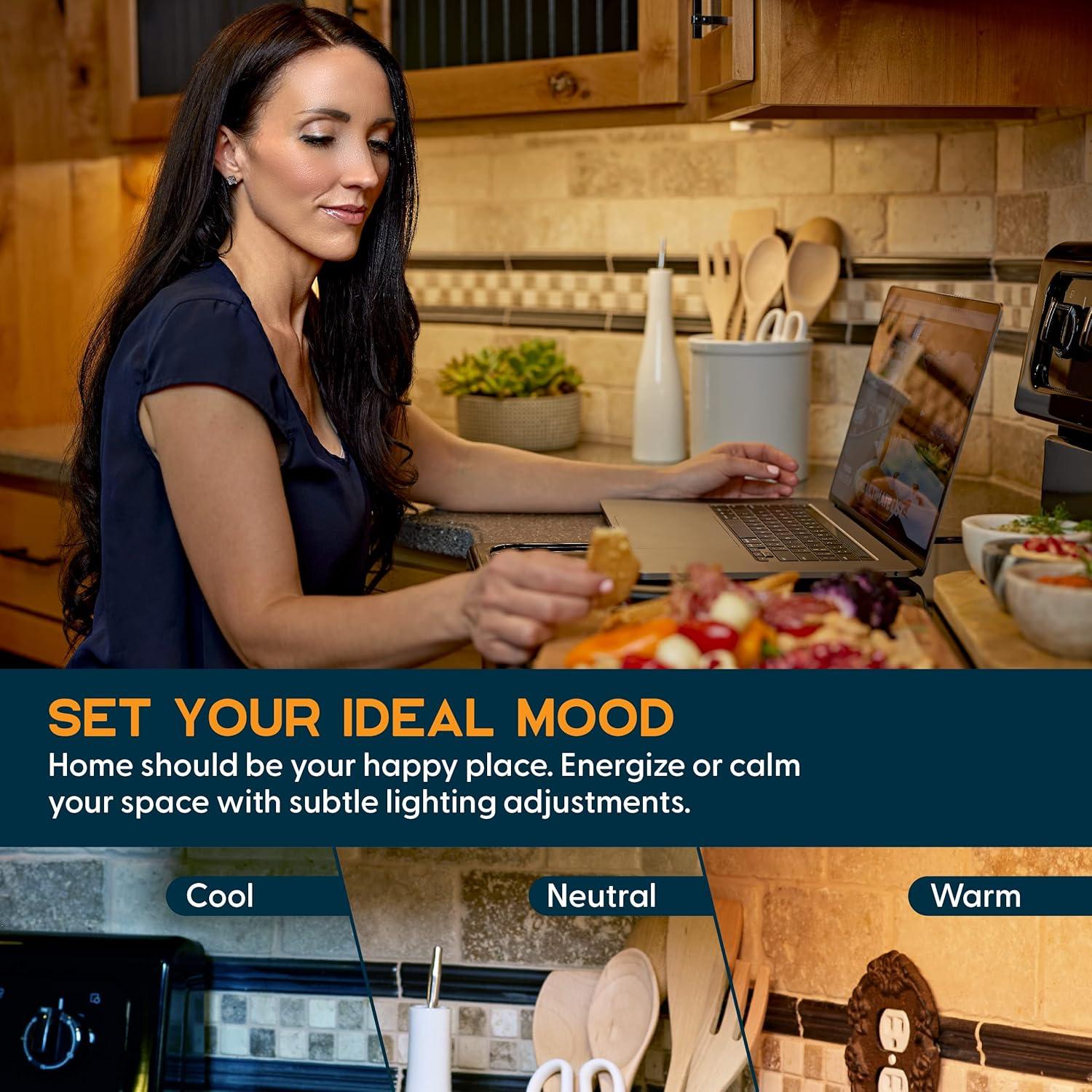 Power Practical Under Cabinet LED Light Kit for Kitchen - 3 Lighting Strips, Power Supply, Motion Sensor, Mounting Brackets for Lights, Manual
