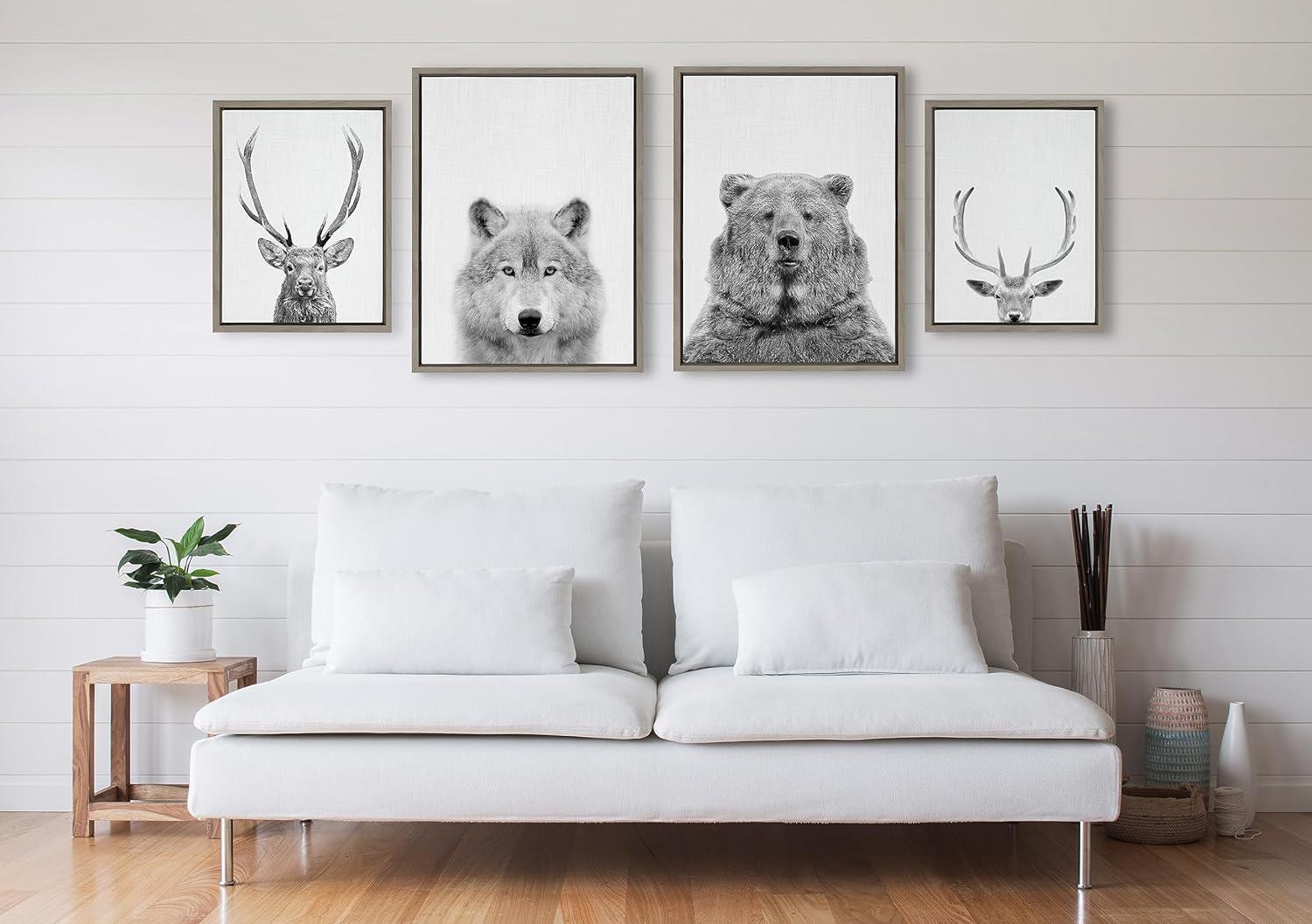 Kate & Laurel All Things Decor (Set of 4) Sylvie Deer Wolf Bear European and Cervus Elaphus Red Deer Wall Arts by Simon Te of Tai Prints