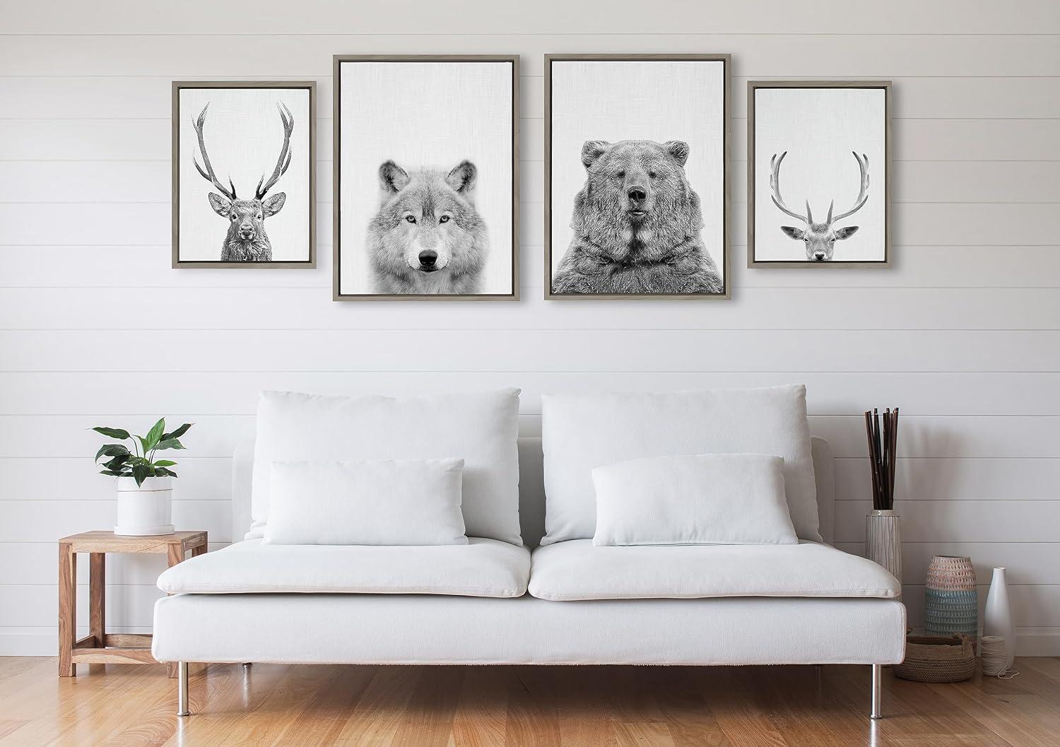 Kate & Laurel All Things Decor (Set of 4) Sylvie Deer Wolf Bear European and Cervus Elaphus Red Deer WallArts by Simon Te of Tai Prints
