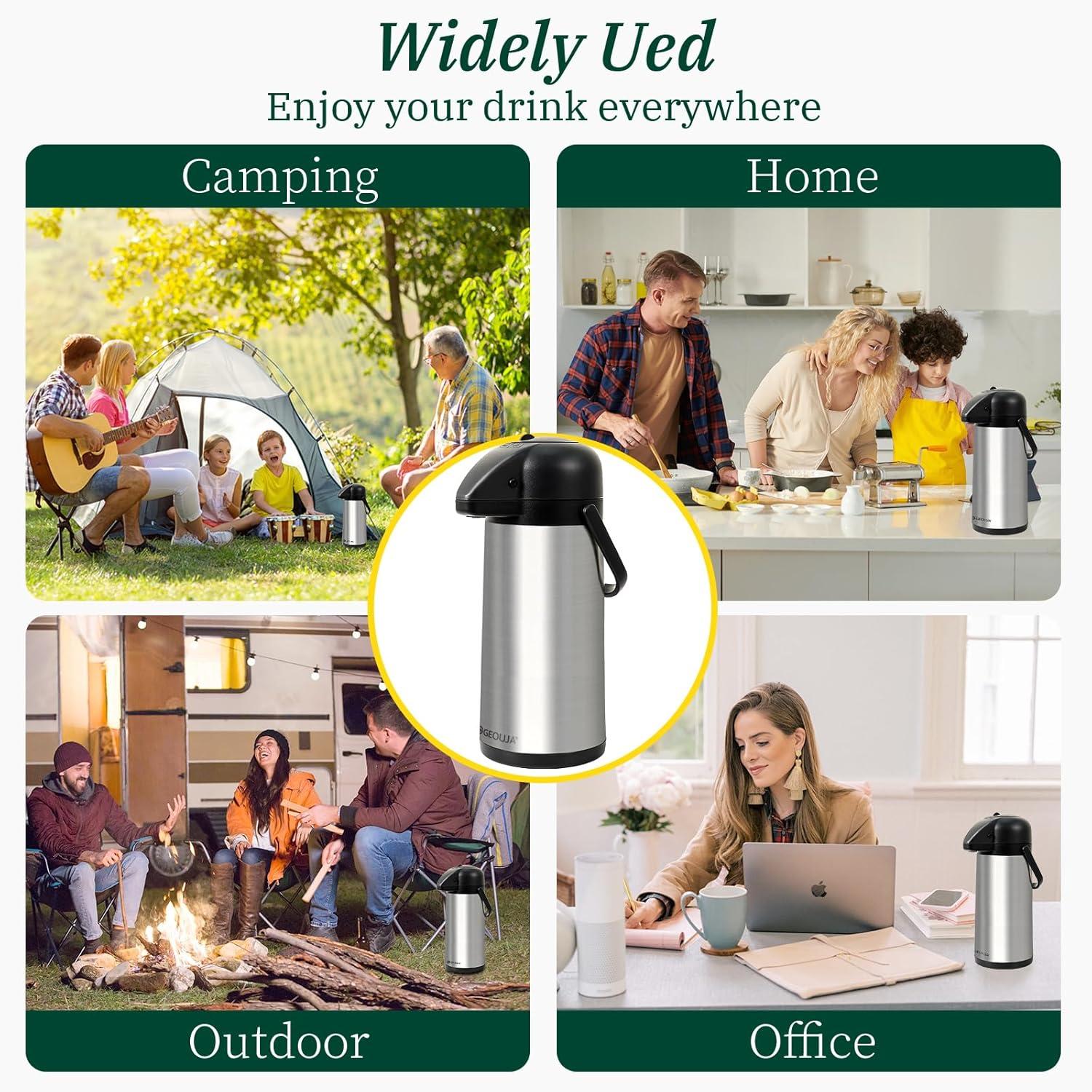 Airpot Coffee Carafe for Keeping Hot - 102 OZ/ 3L Large Coffee Dispenser with Pump - Insulated Stainless Steel Thermos Urn for Hot Drinks Water Tea Chocolate - Thermal Beverage Dispenser for Parties