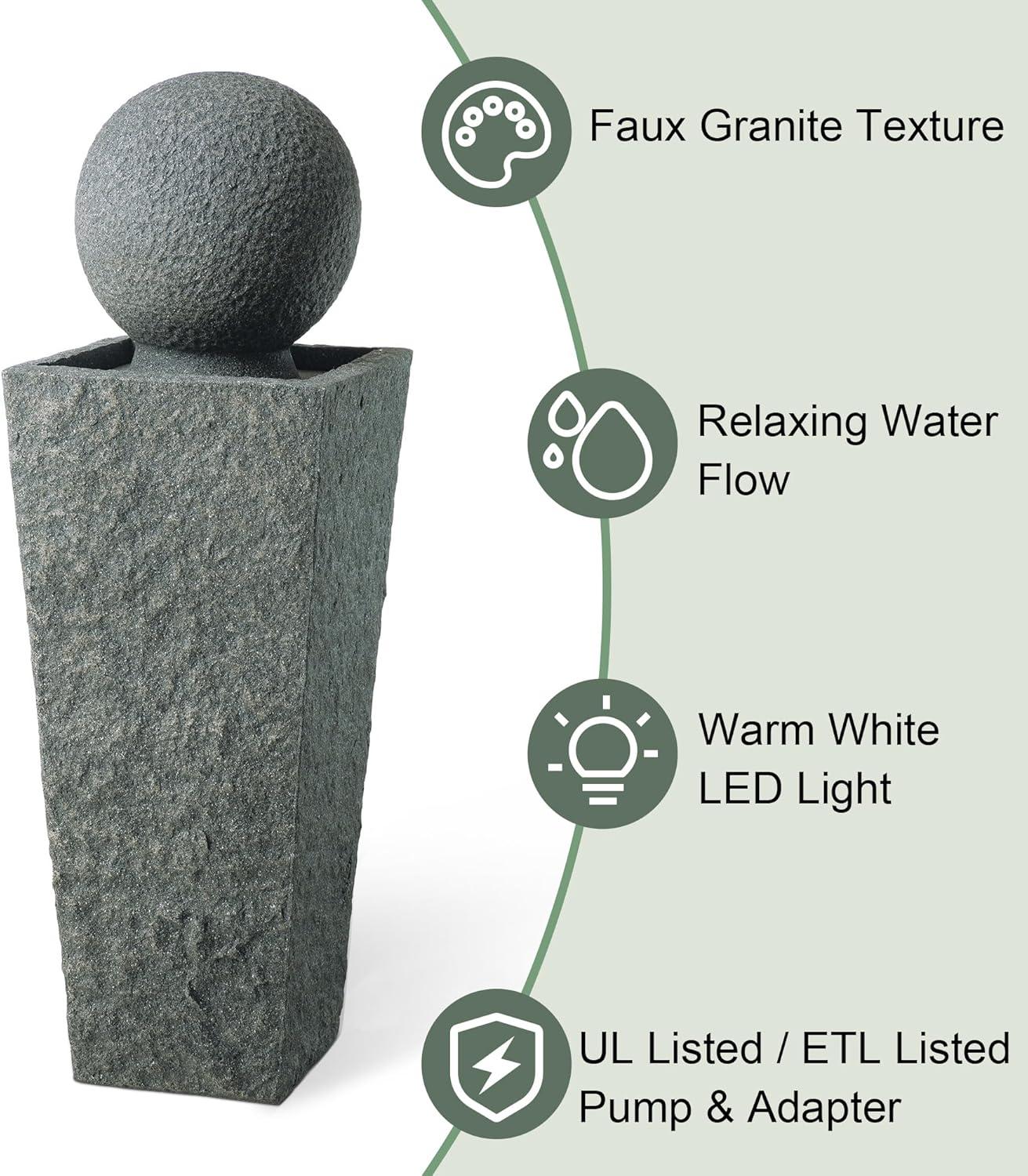 Modern Gray Polyresin Pedestal Fountain with LED Light