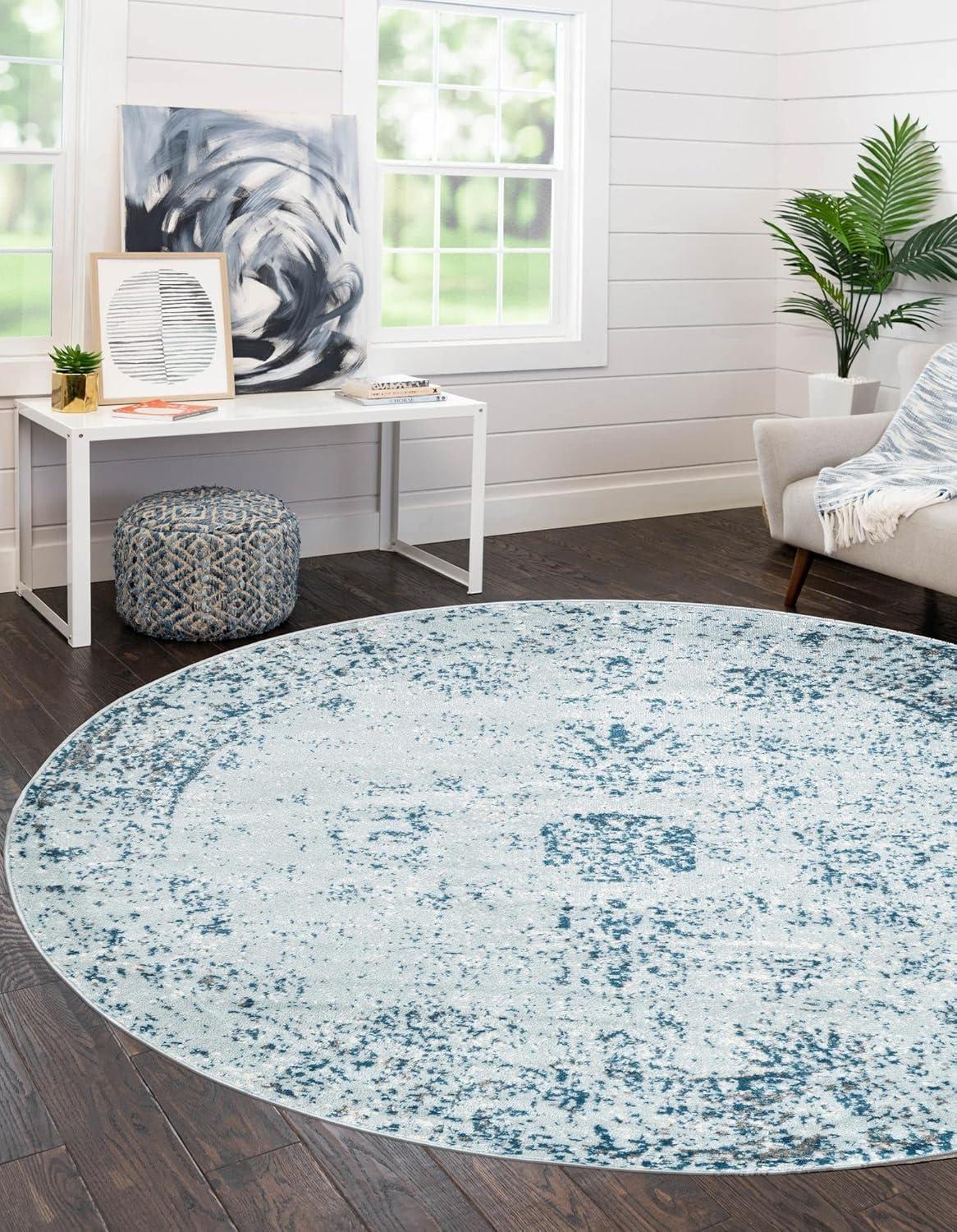 Unique Loom 5' 0 x 5' 0 Sofia Casino Light Blue Area Rug