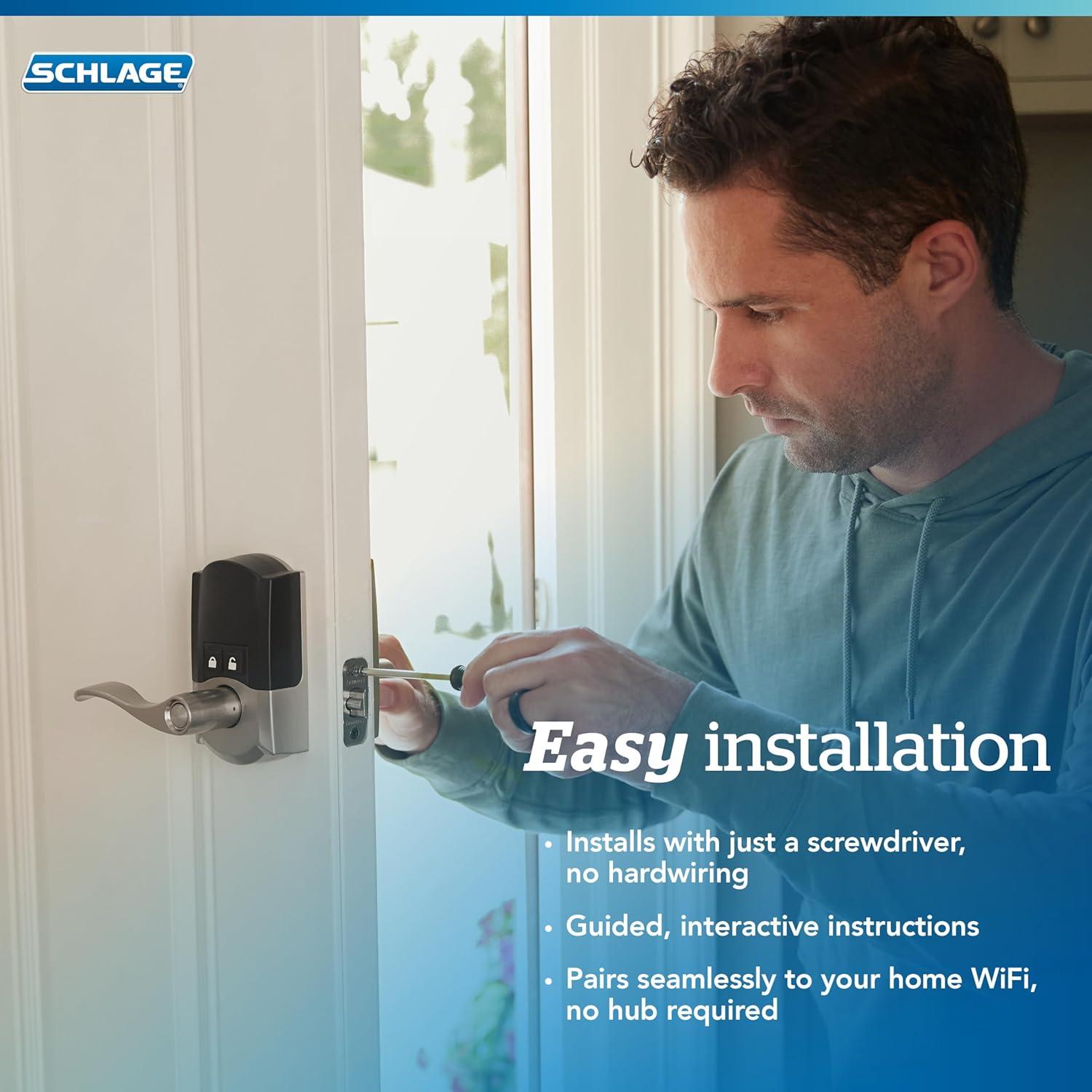 Schlage Fe789wb-Cen-Lat Encode Wifi Enabled Electronic Keypad Latitude Door Lever - Chrome