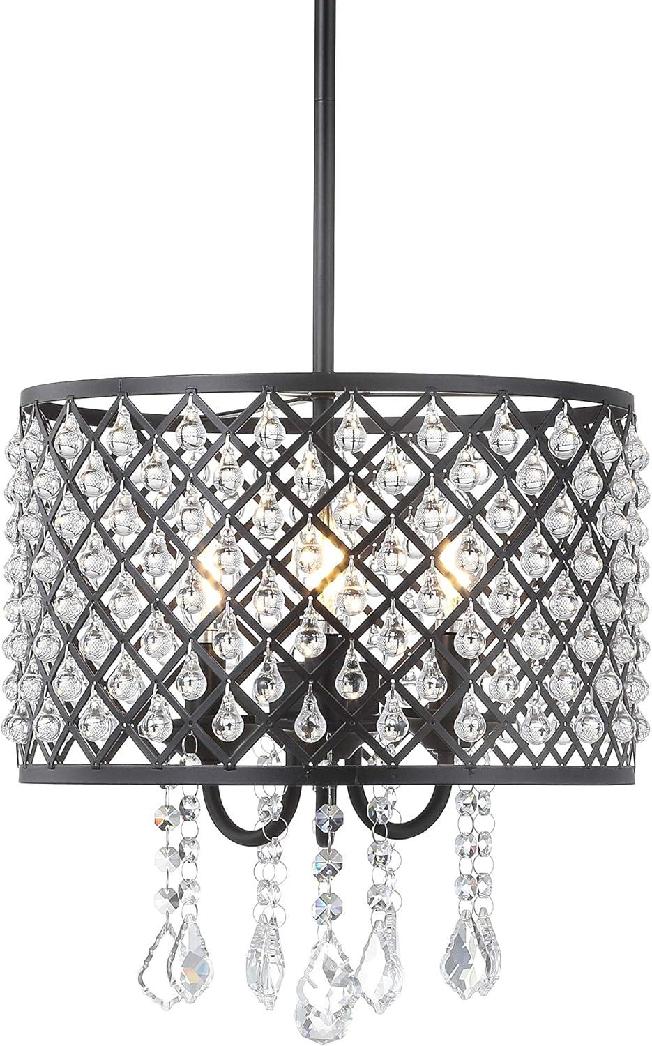 Gigi 13" Glamorous Black Iron & Crystal LED Drop Chandelier