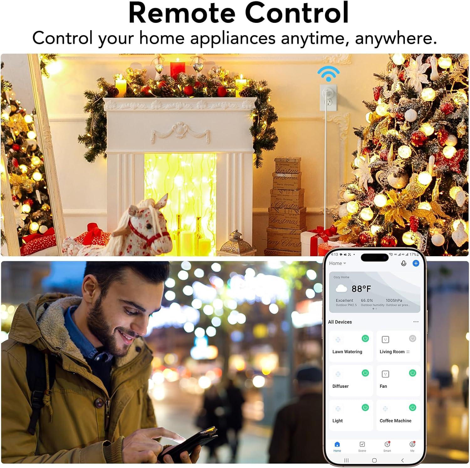 EIGHTREE Smart Plug 2025 Upgrade to 15A, Bluetooth & Wi-Fi Outlet Plug Dual Connection, Voice Control, Remote Control Outlet Timer Indoor, Smart Plugs That Work with Alexa & Google, 2.4GHz Wi-Fi Only