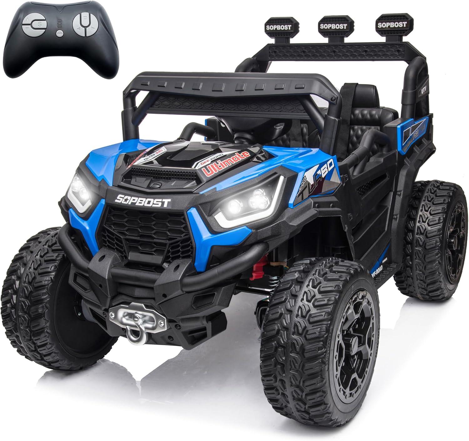 COCLUB Kids Cars to Drive 24V 7Ah Ride on Toys for Big Kids with Remote Control, 3 Speed, Bluetooth, Music, 4 Wheels Spring Suspension UTV, Electric Car for Kids Ages 4-8, Blue