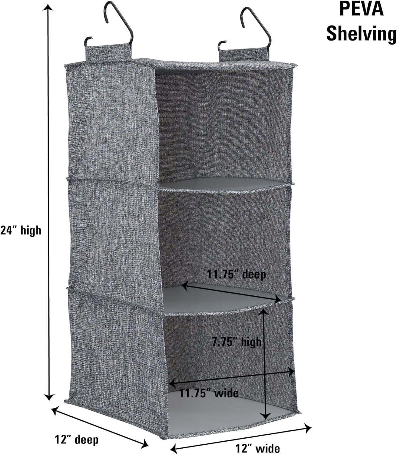 Graphite 3-Shelf Hanging Closet Organizer with Hooks