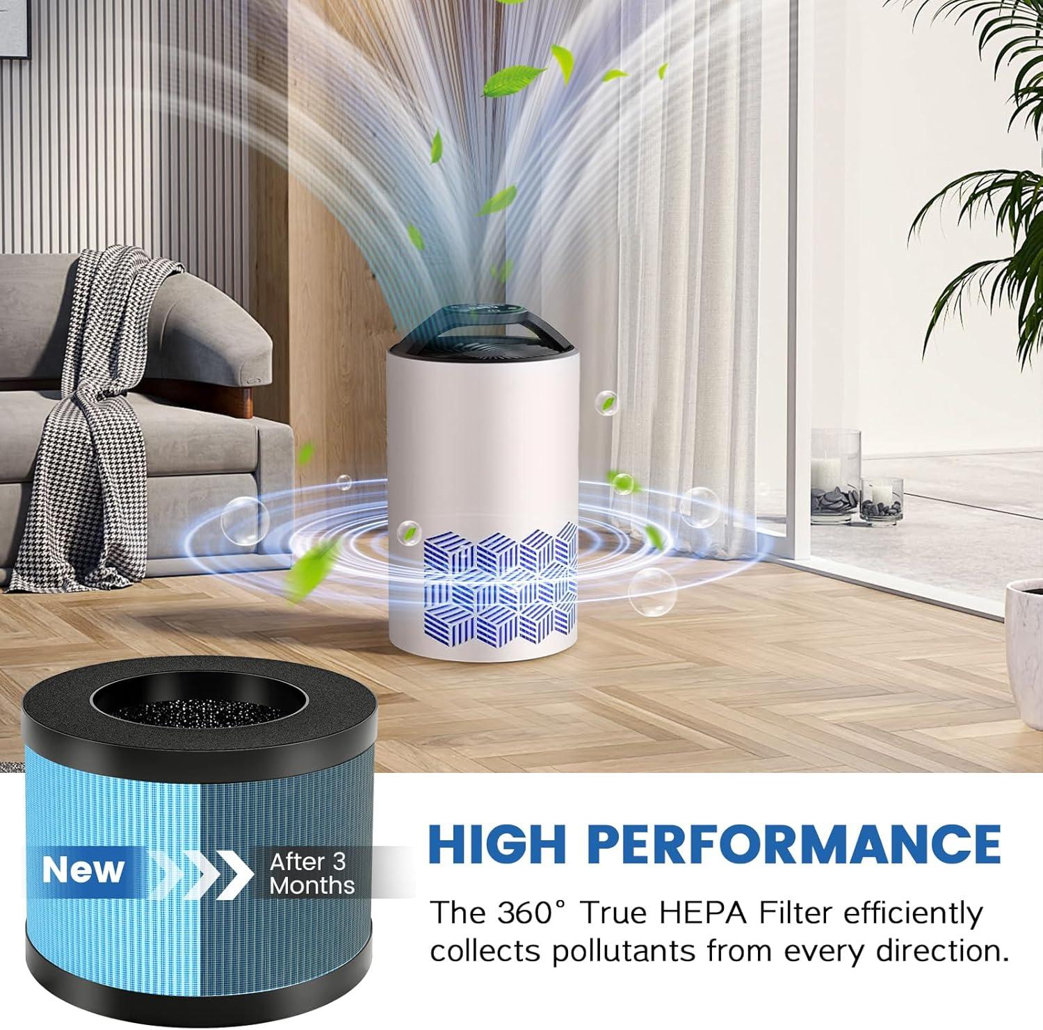 Blue and Black True HEPA Air Purifier Replacement Filters, 3 Pack