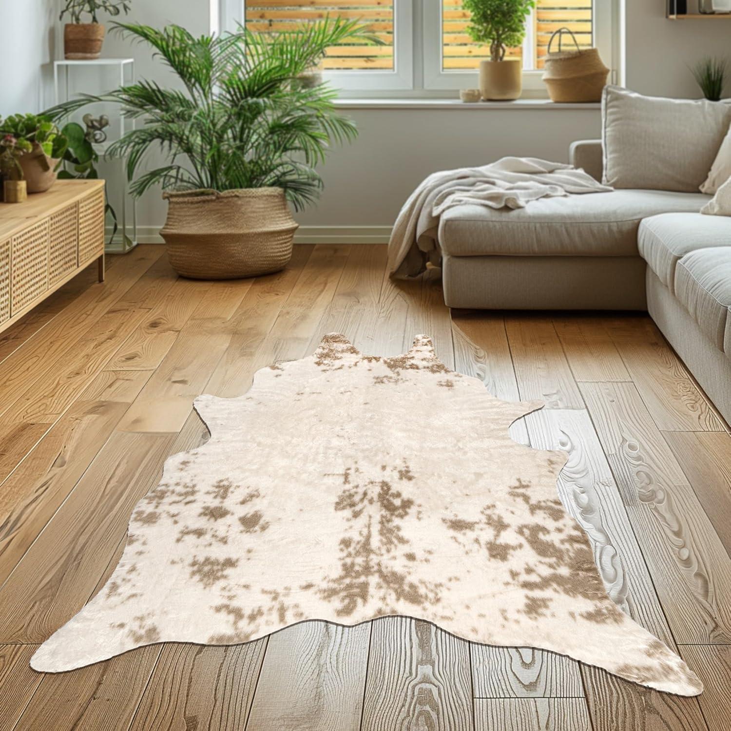 Nuloom Marcia SpinClean Machine Washable Faux Cowhide Area Rug, Shaped 5' x 6' 7", White