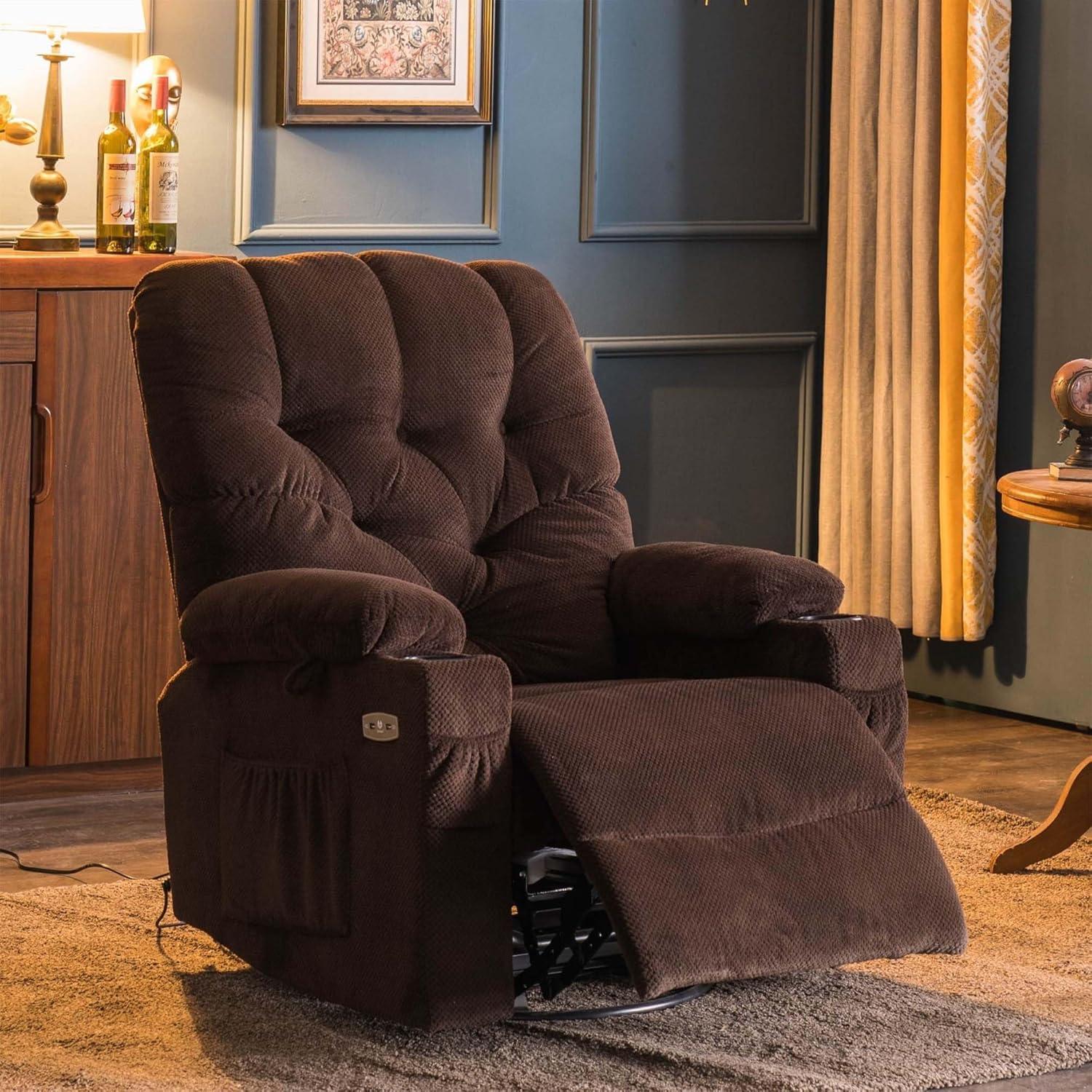 Brown Power Swivel Glider Recliner with Metal Frame