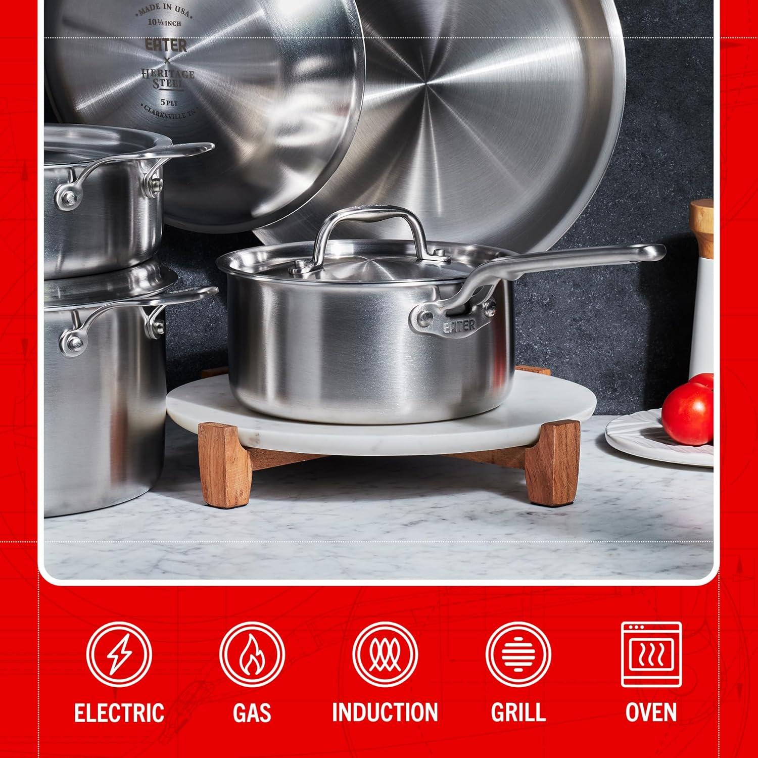 Heritage Steel Eater Series 8 Piece Core Set | Made in USA | 5 Ply Fully Clad Stainless Steel Cookware Set | Stay Cool Handle | Induction Ready & Non-Toxic