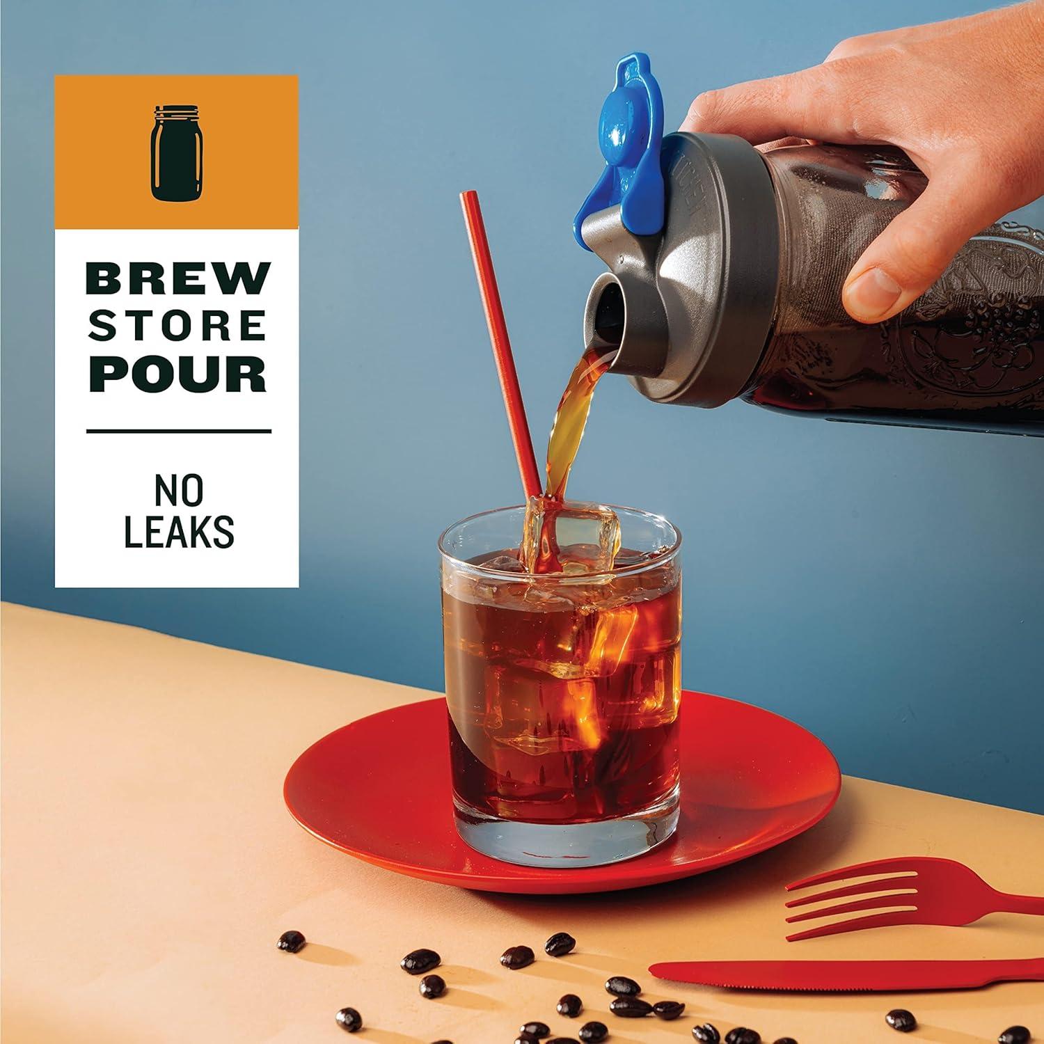 County Line Kitchen Mason Jar Cold Brew Coffee Maker, 2 Quart, with Flip Cap Lid