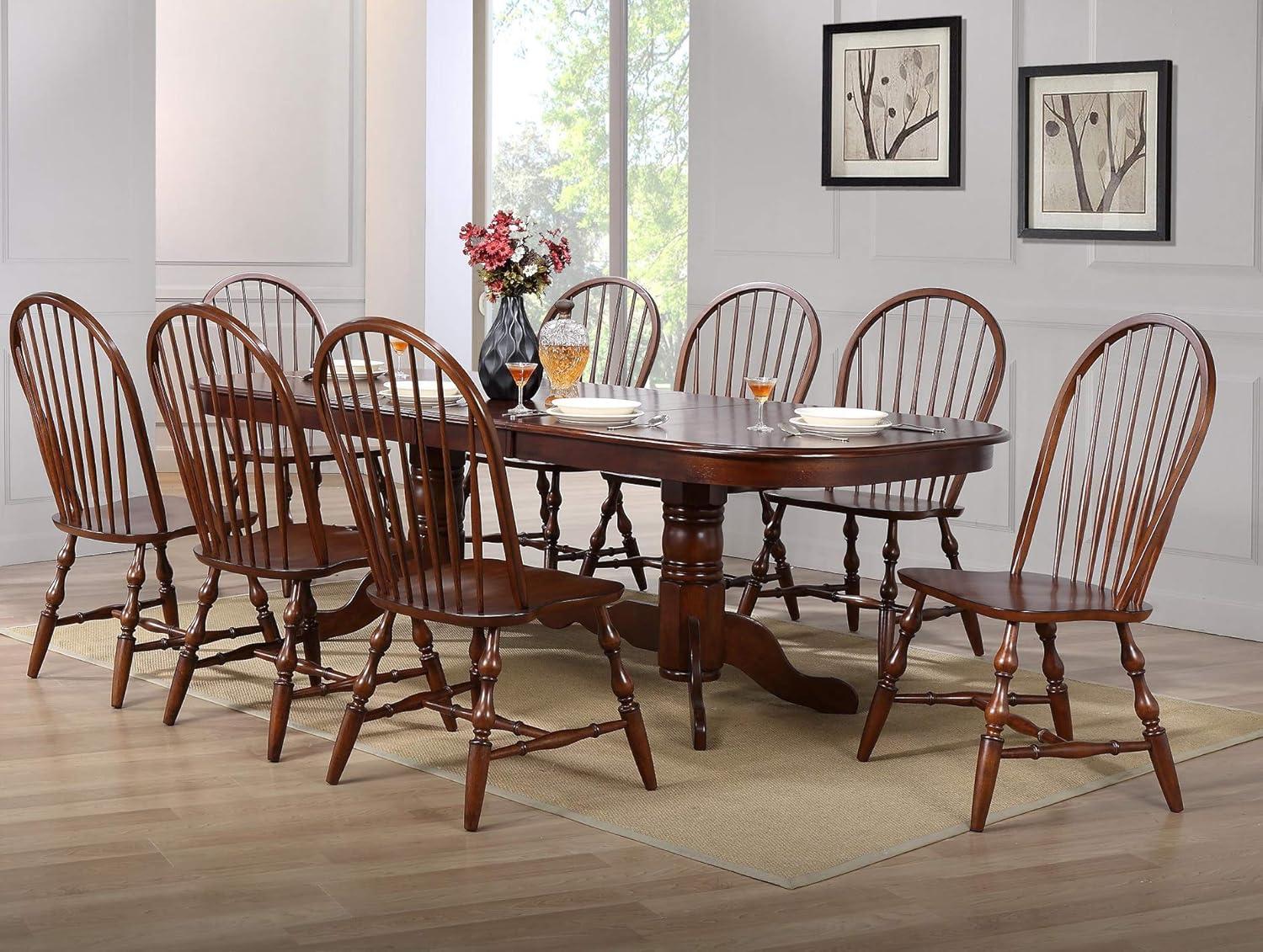 Sunset Trading Andrews Windsor Solid Wood Dining Chairs in Chestnut (Set of 2)