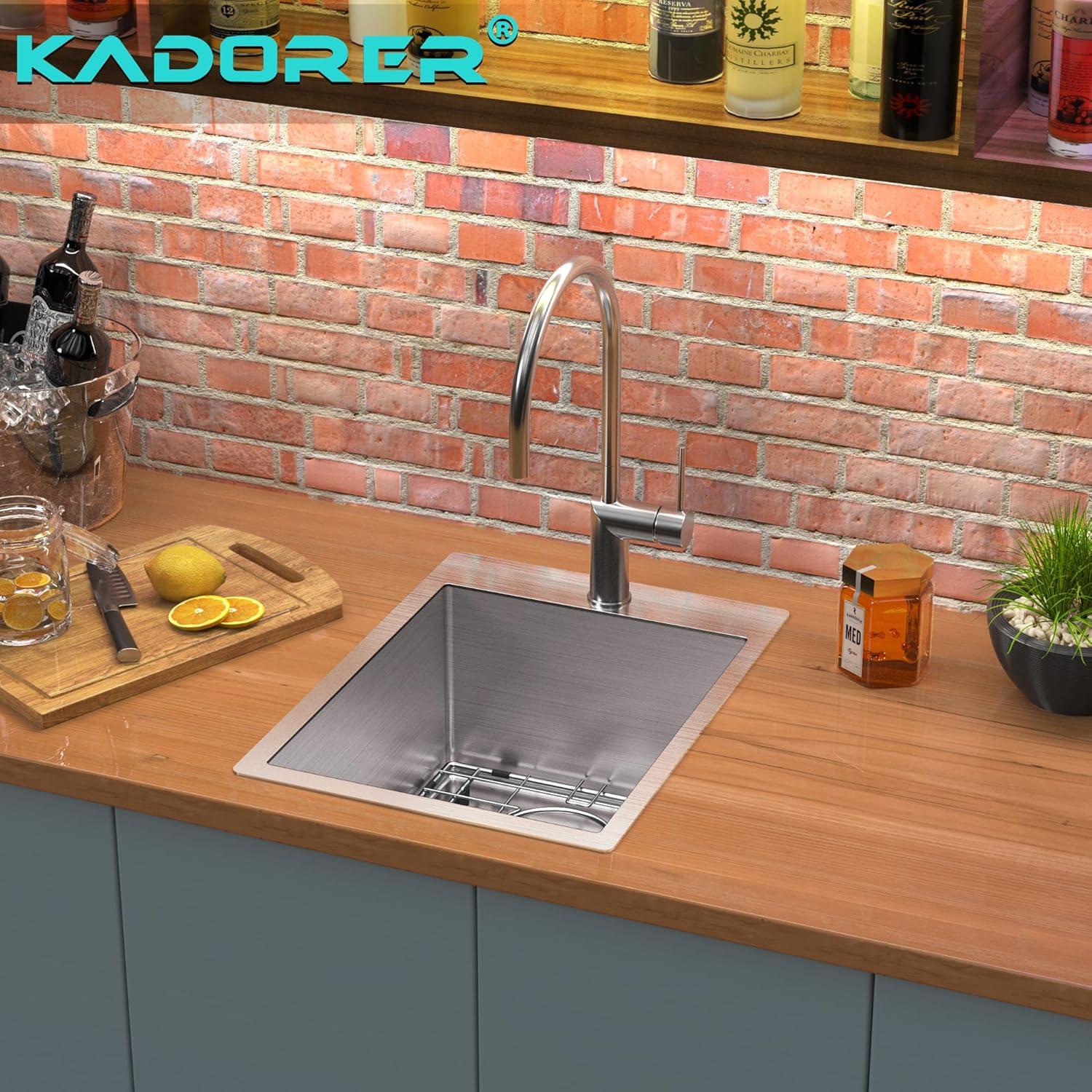 15 x 20 Inch Drop In Kitchen Bar Sink, Small Kitchen Sink Single Bowl Topmount Bar Prep Sink 18 Gauge Stainless Steel Bar Sink with Grid and Basket Strainer