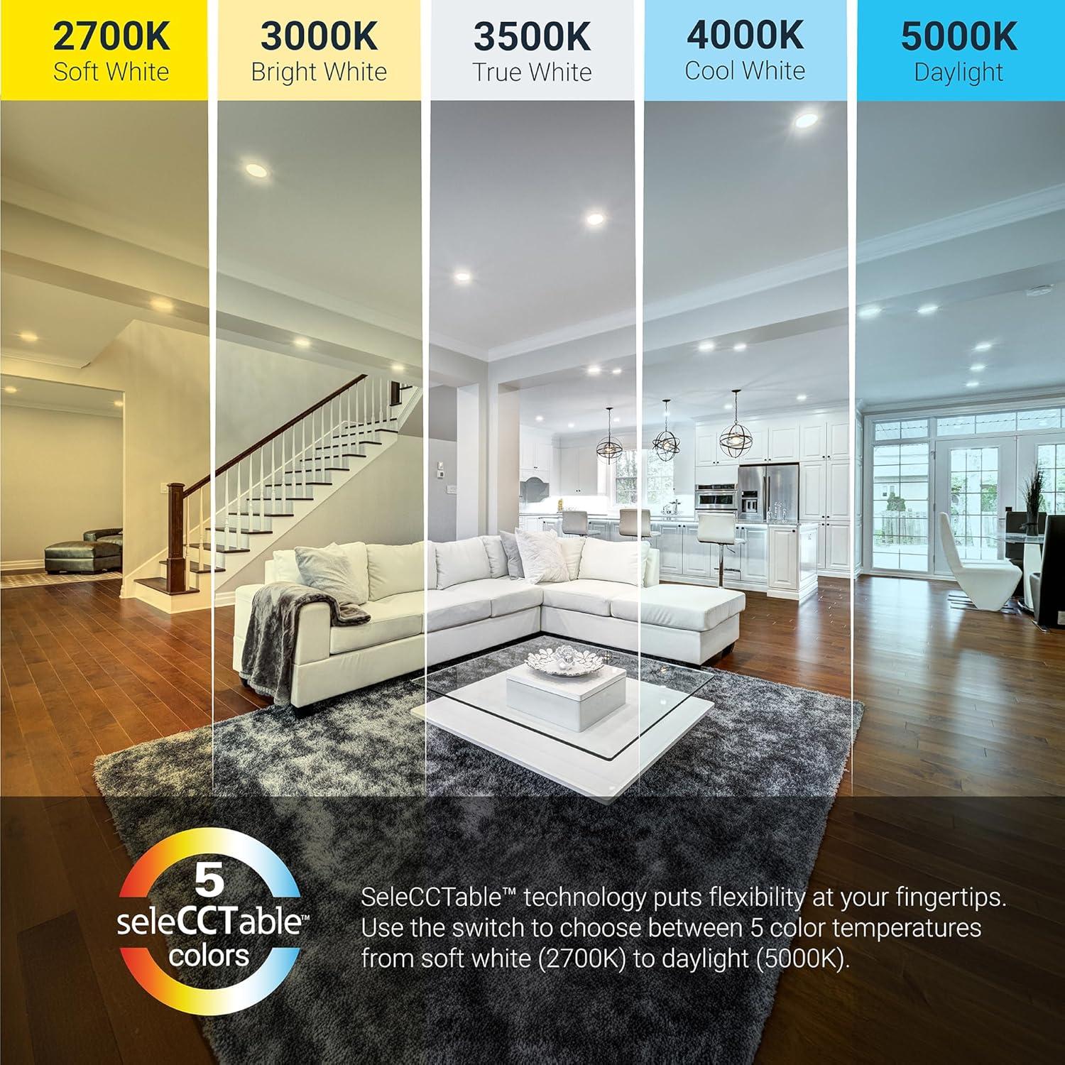 HALO HLB 4 inch LED Recessed Light, Thin Canless, Dimmable w/Selectable Color Temperatures with 2 Trims- HLB4069FS1EMWR-2TR