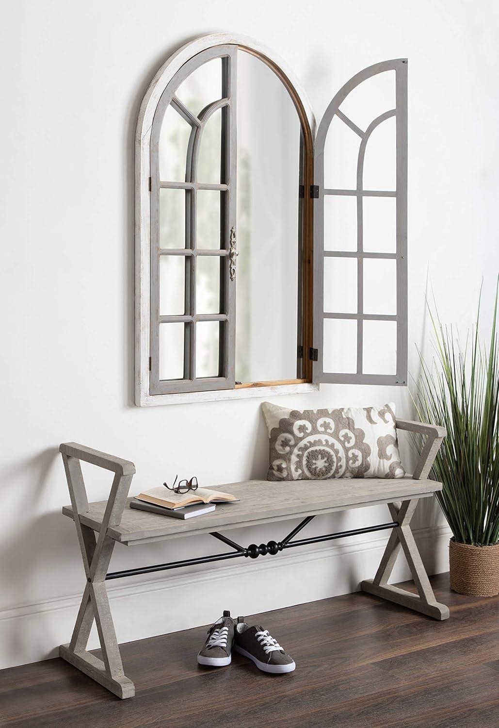 28" x 44" Boldmere Wood Windowpane Arch Mirror White/Gray - Kate and Laurel