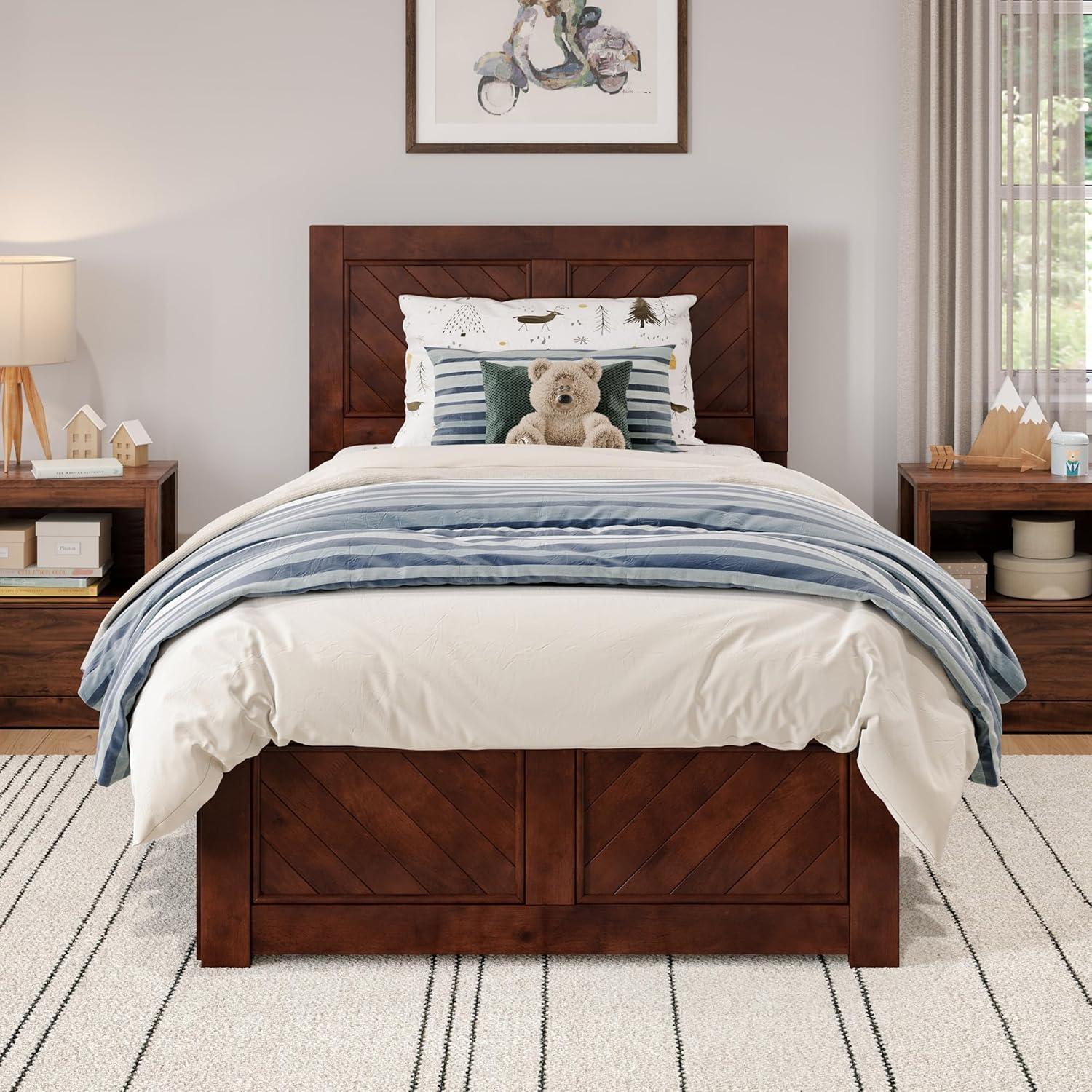 AFI Canyon Walnut Solid Wood Platform Bed with Matching Footboard & Twin-XL Trundle, King