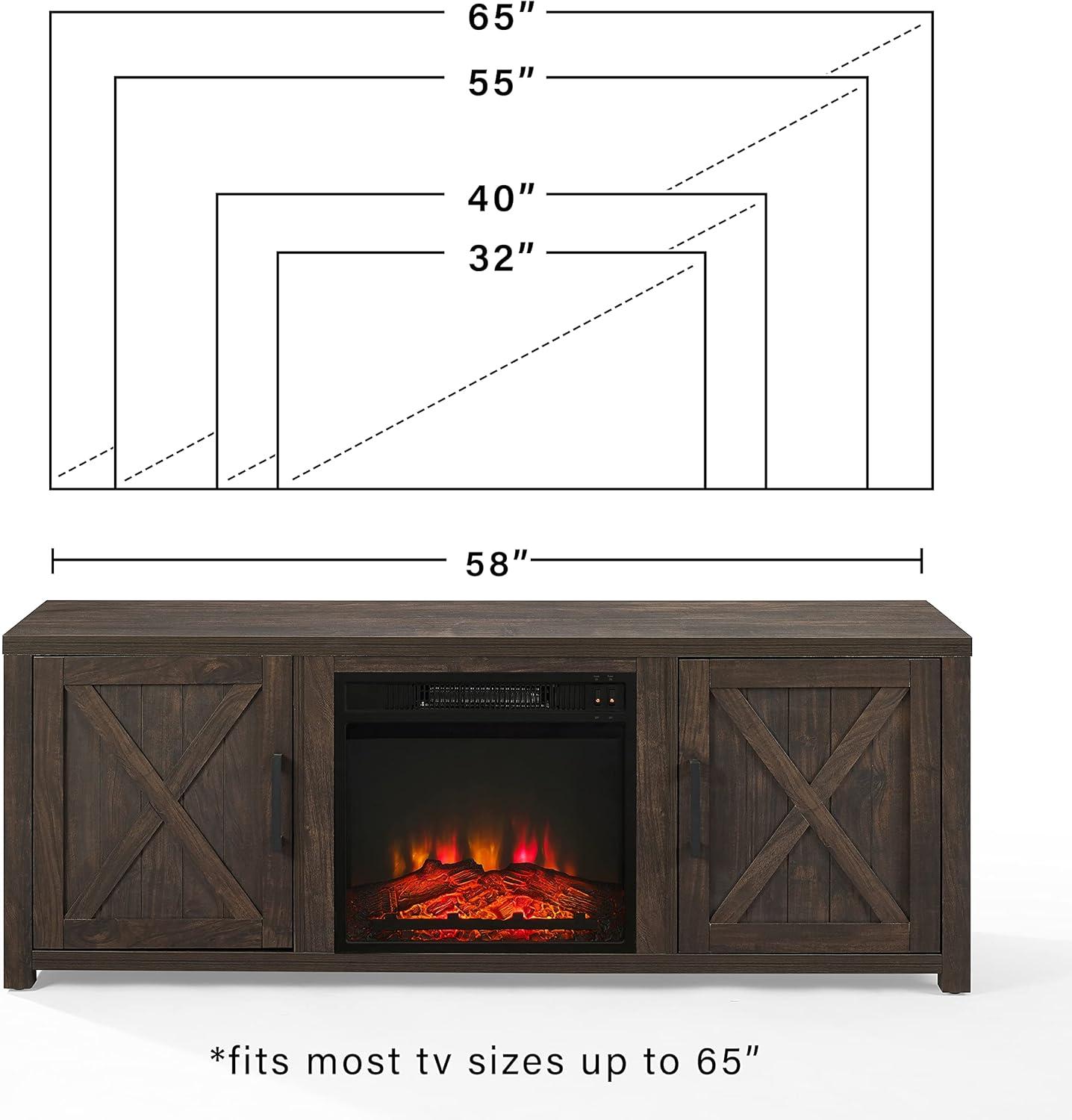 58" Gordon Low Profile TV Stand for TVs up to 65" with Fireplace Dark Walnut - Crosley