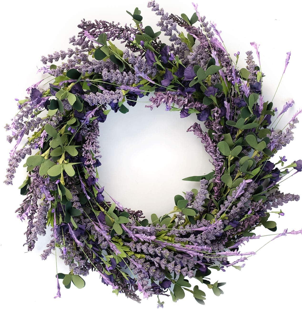 Spring Decor 20 Inch Lavender Wreath for Front Door Greenery Leaves Wreath for All Seasons Indoor Outdoor Floral Wreath for Wedding Party Home Decor
