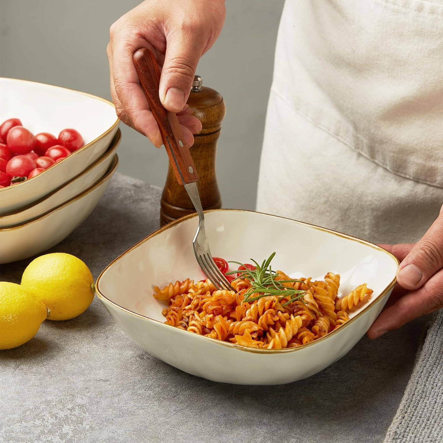 Famiware 8'' Stoneware Large Square Pasta Bowl (Set of 4)