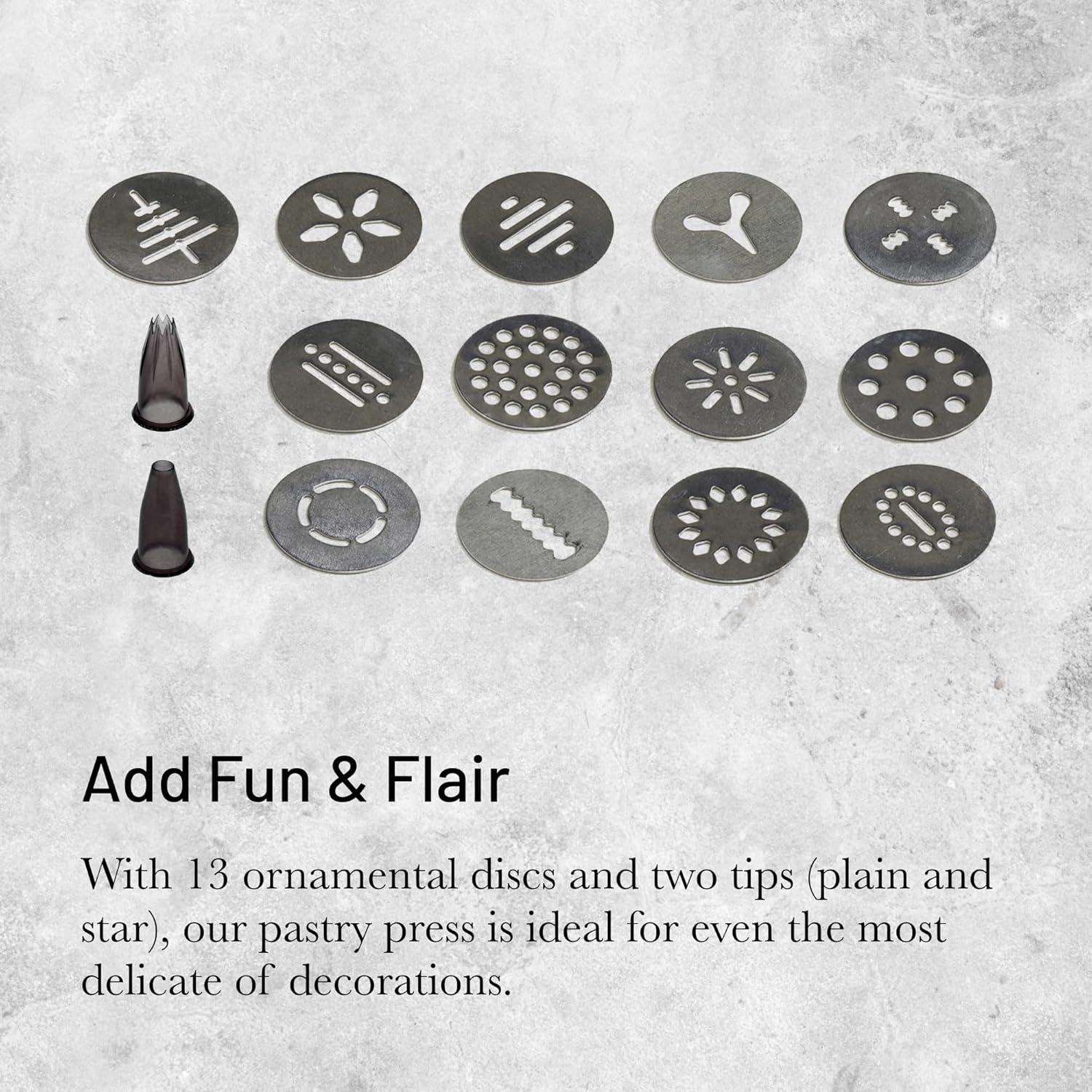 Ergonomic Stainless Steel Pastry Press with 13 Discs