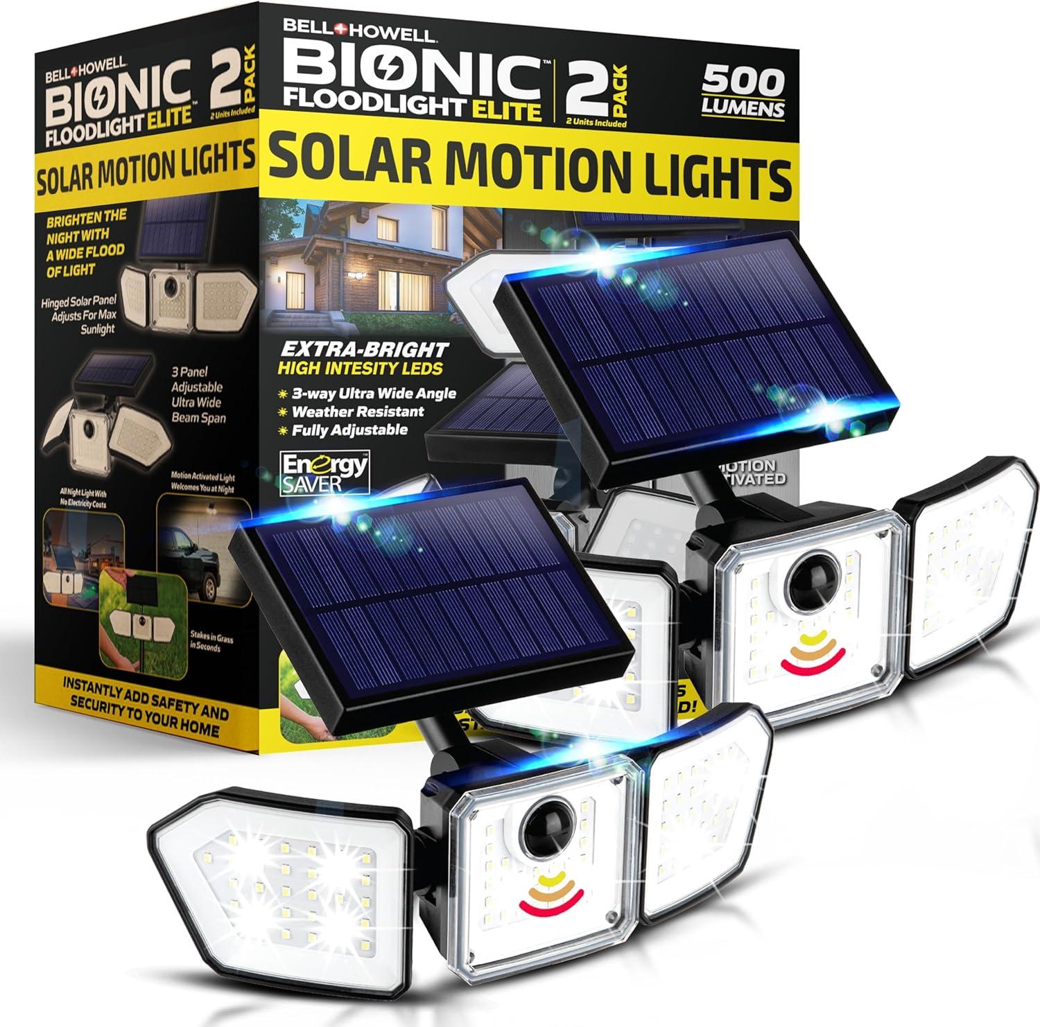 Bell+Howell Solar Lights for Outside, Solar Powered Outdoor Lights, Flood Lights 2-Pack Motion Sensor Waterproof LED for Patio Porch Yard