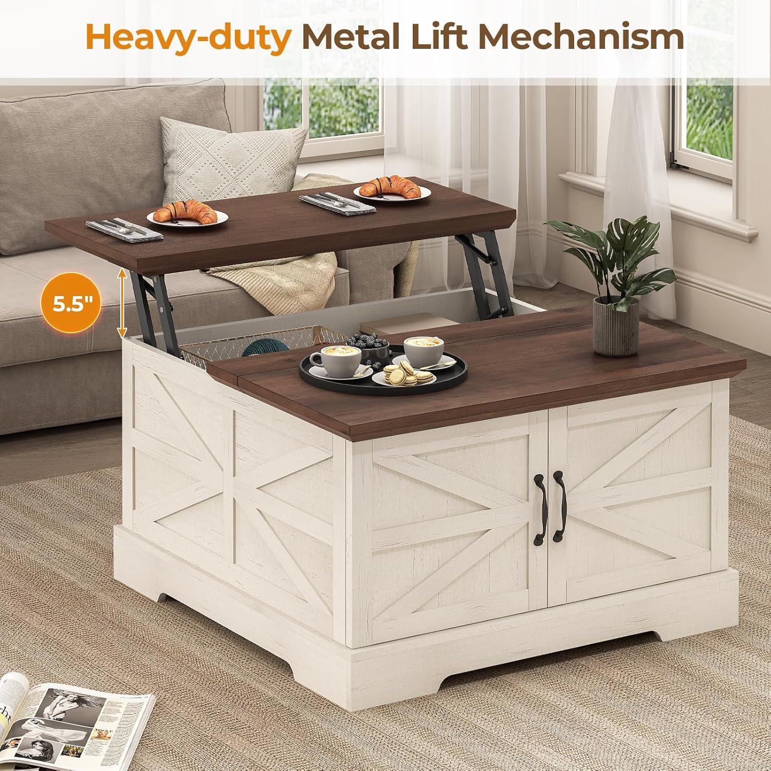 Jode Lift Top Coffee Table for Living Room with 4 Sliding Barn Doors