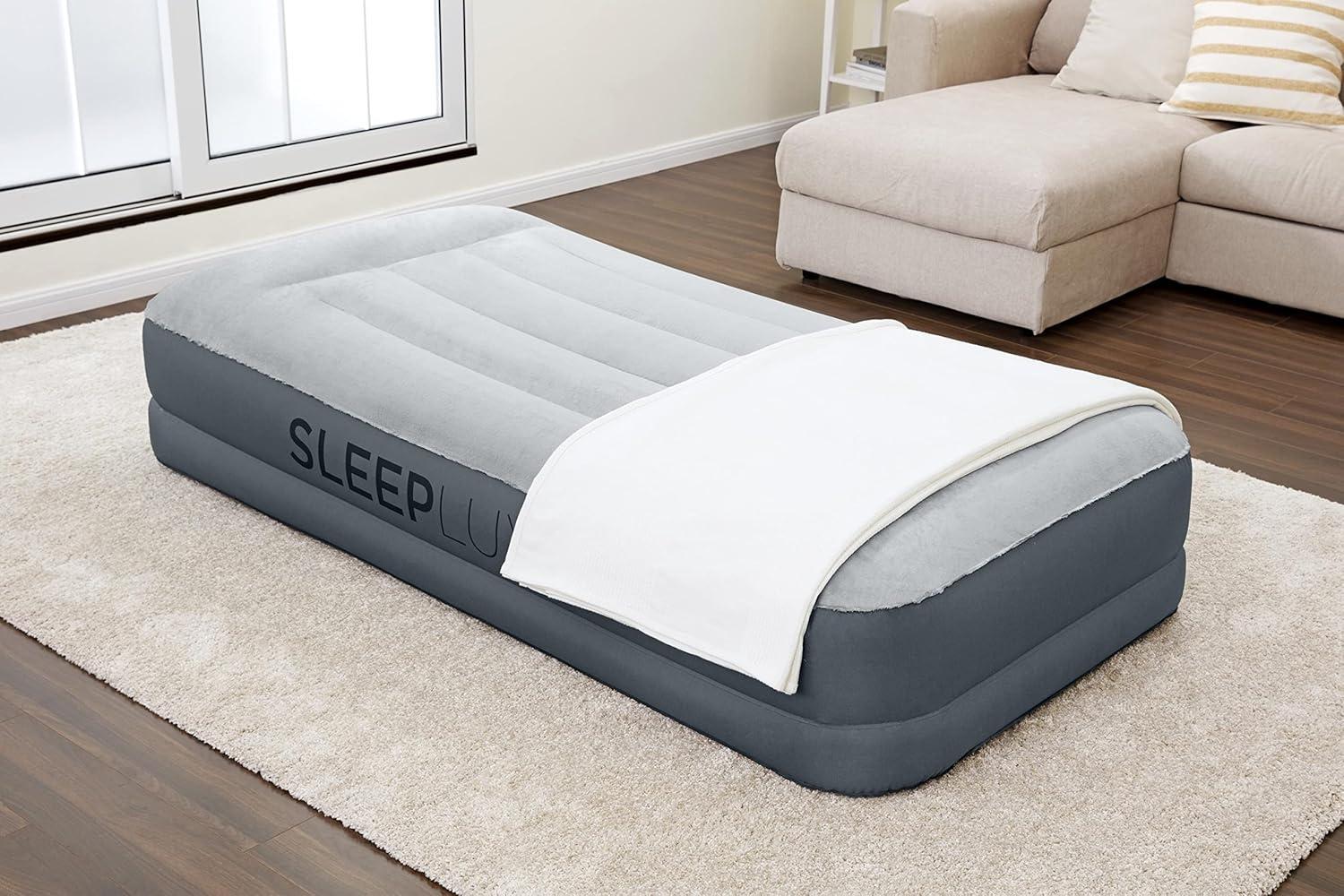 Twin Gray Polyester Inflatable Air Mattress with Built-in Pump