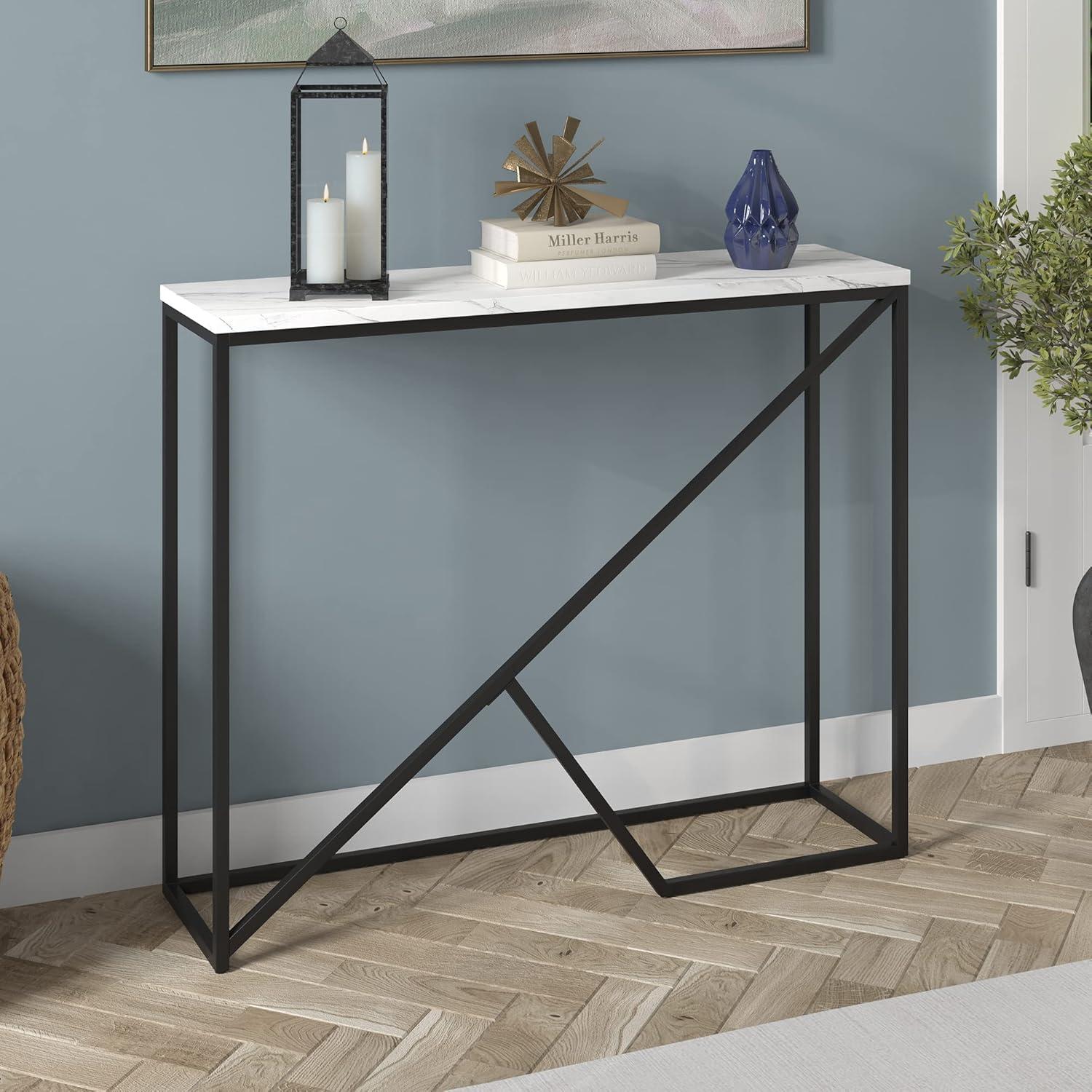 Evelyn&Zoe Stella 36" Wide Console Table with Faux Marble Top, Blackened Bronze