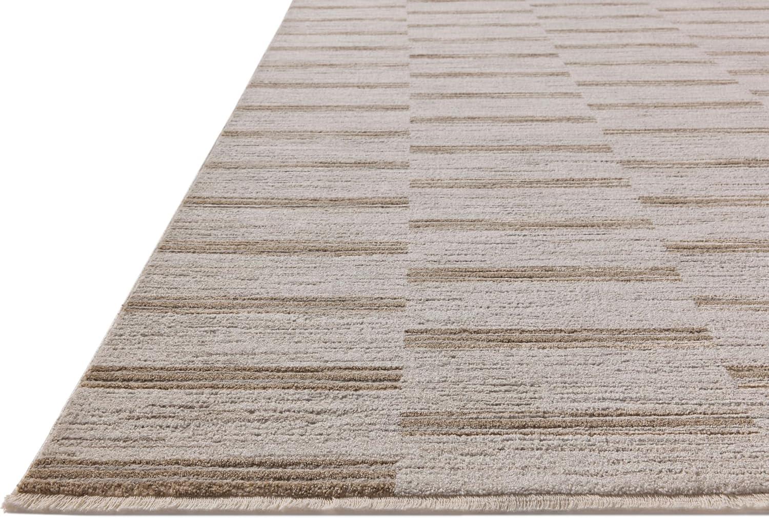 Ivory and Tobacco Geometric Wool Runner Rug with Fringe