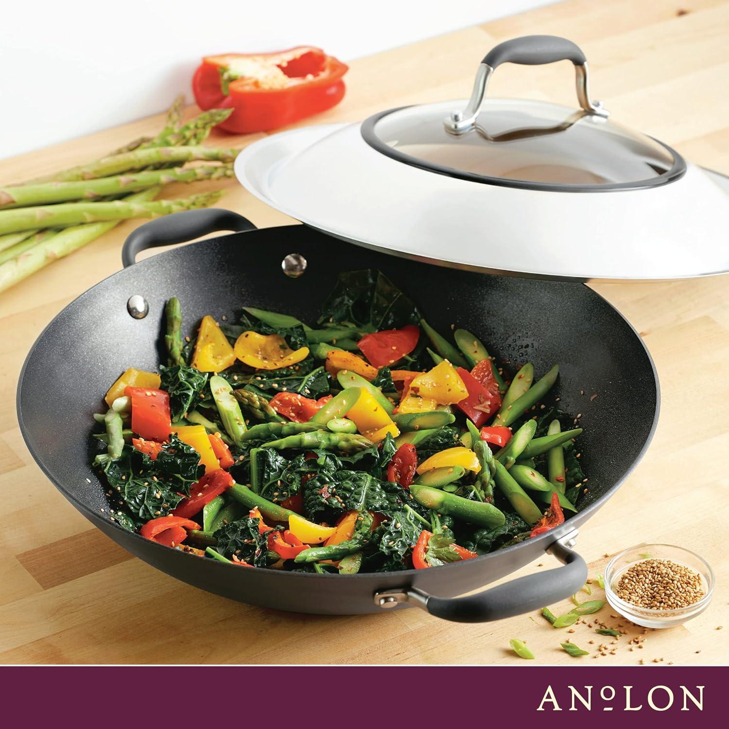 14-Inch Moonstone Hard Anodized Nonstick Wok with Lid