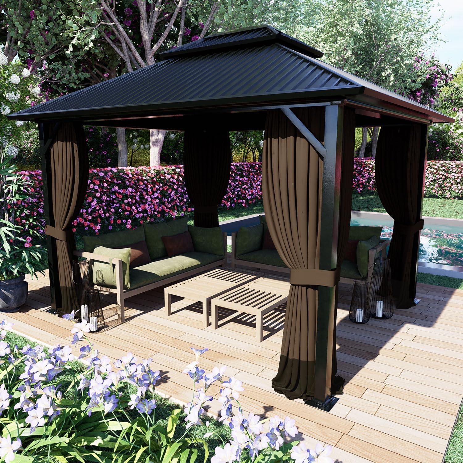 COWVIE 4-Panel 10' x 10' Gazebo Replacement Curtains, Patio Privacy Sidewalls with Double Zipper, Replacement for Outdoor Gazebo Canopy (Curtain Only)