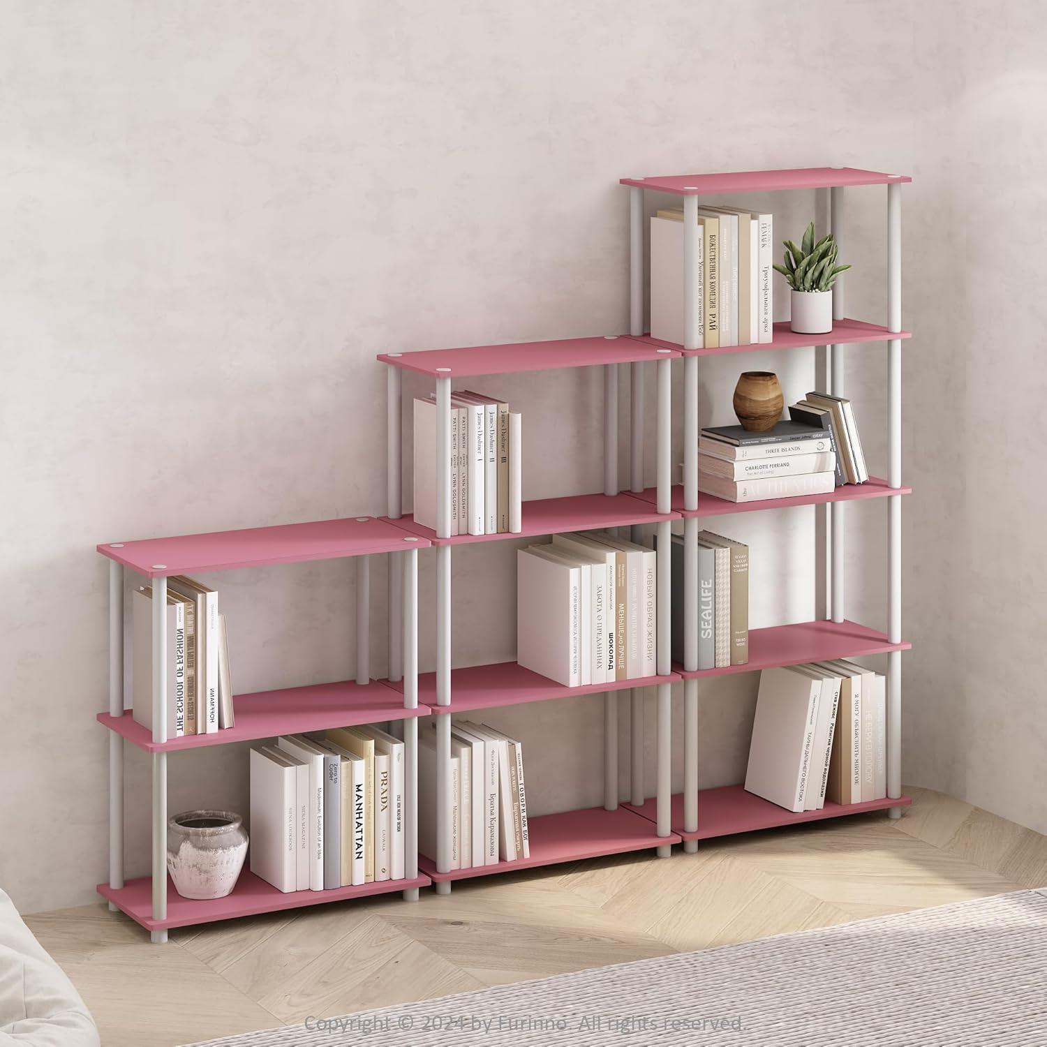 Furinno Turn-N-Tube 5-Tier Multipurpose Shelf Display Rack, Pink/White