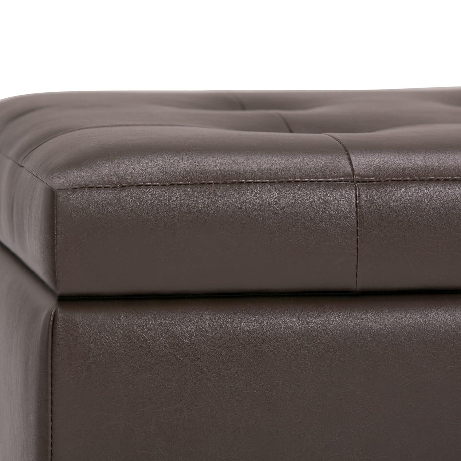 Simpli Home Cosmopolitan 34"W Upholstered Storage Ottoman with Tufted Design and Large Interior Storage