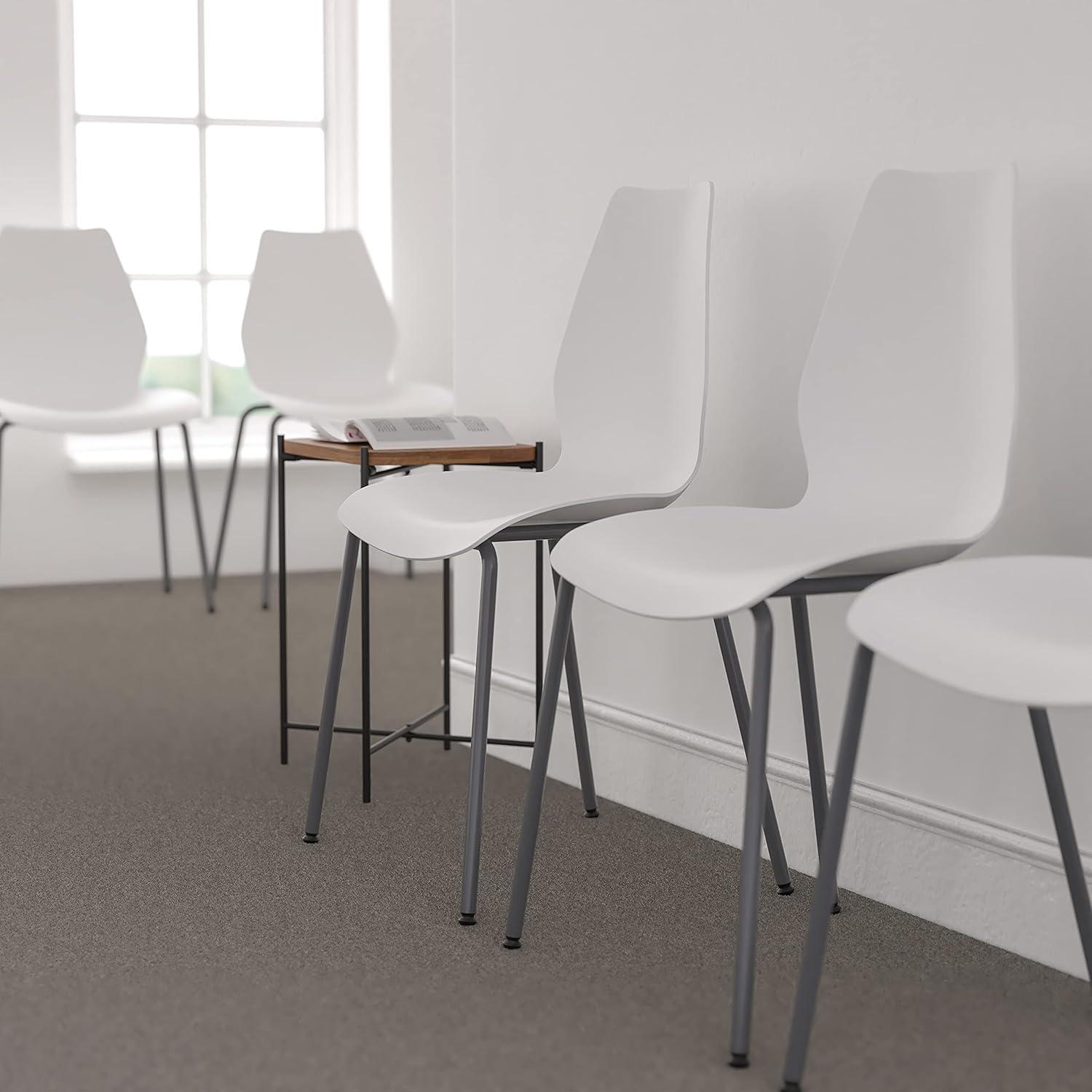 White Ergonomic Metal Stacking Chairs, Set of 5