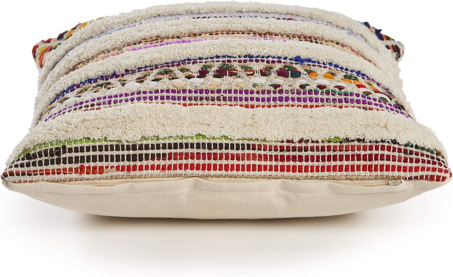 Evette Rios Dahlia Bohemian Multicolor Chevron Striped Chindi Handmade Pillow