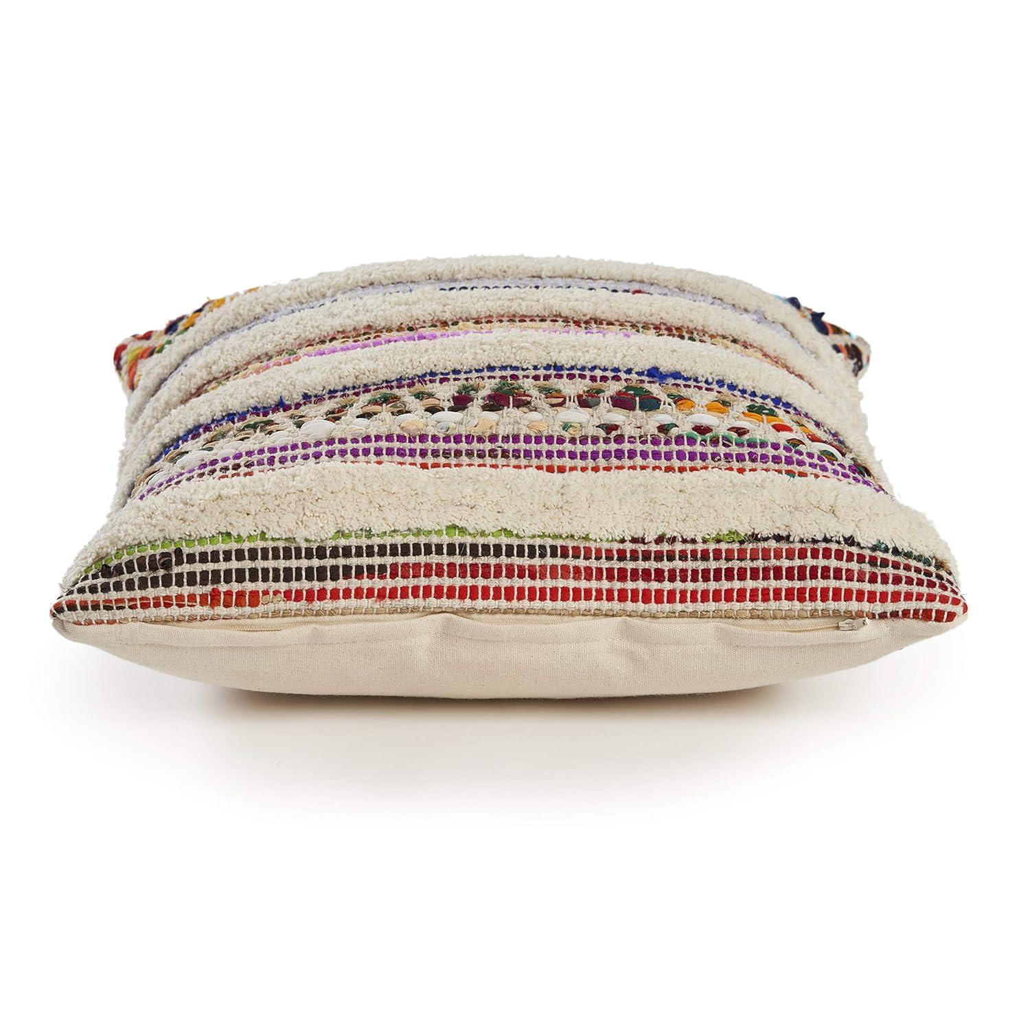 Evette Rios Dahlia Bohemian Multicolor Chevron Striped Chindi Handmade Pillow